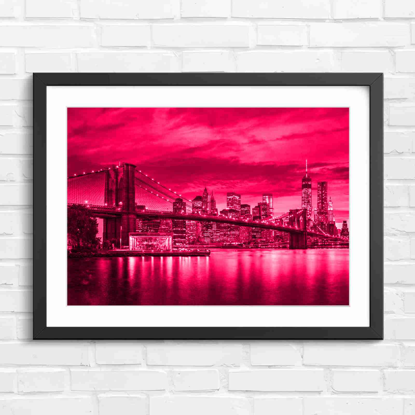 Brooklyn Bridge New York Skyline - Pink in Black Frame