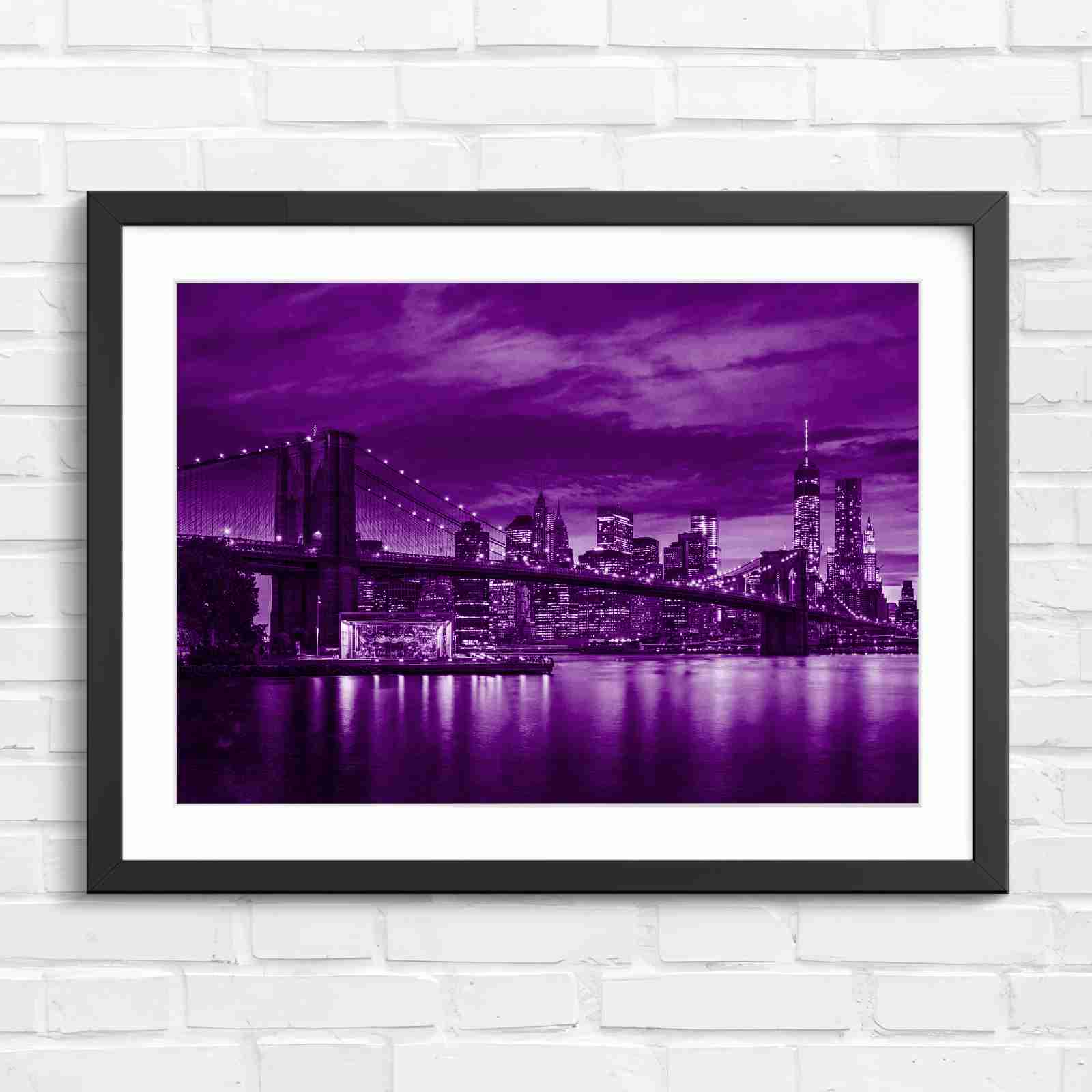 Brooklyn Bridge New York Skyline - Purple in Black Frame