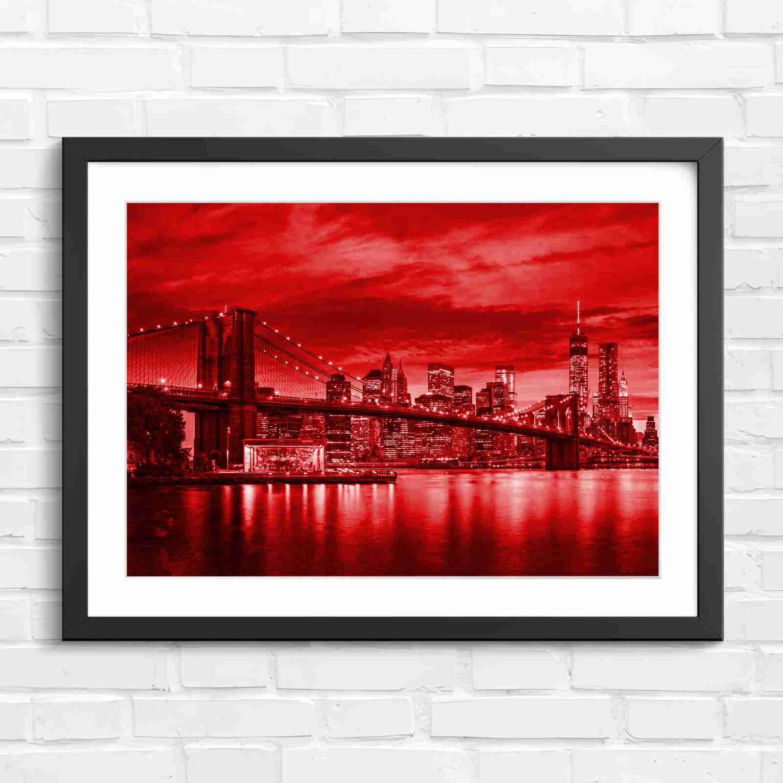 Brooklyn Bridge New York Skyline - Red in Black Frame