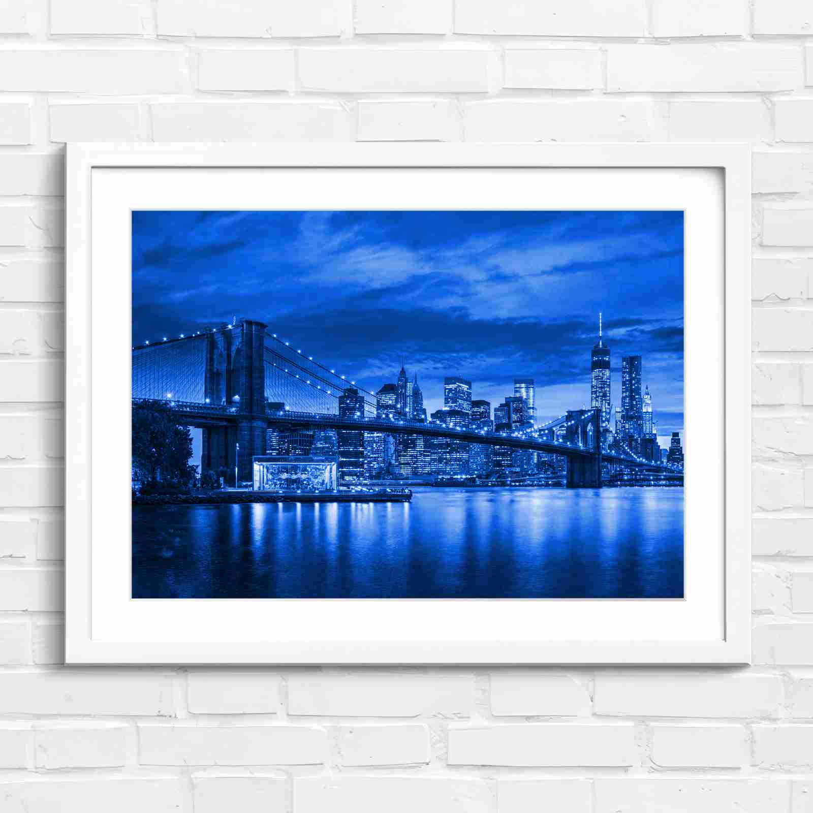 Brooklyn Bridge New York Skyline - Blue in White Frame