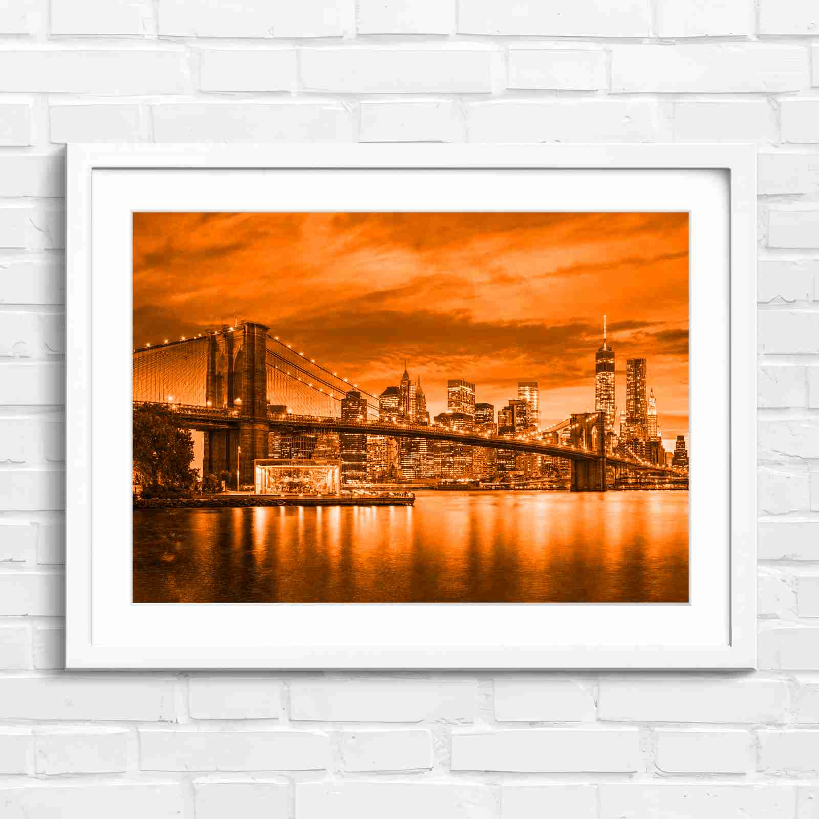 Brooklyn Bridge New York Skyline - Orange in White Frame
