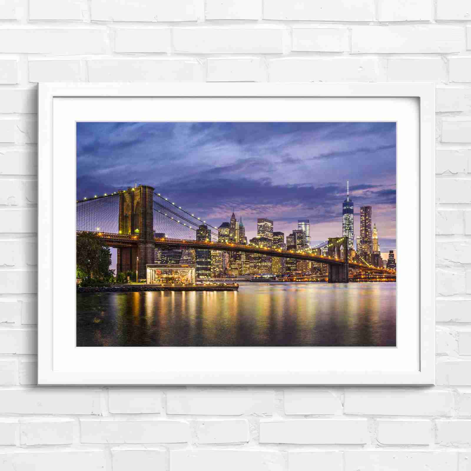Brooklyn Bridge New York Skyline - Original in White Frame