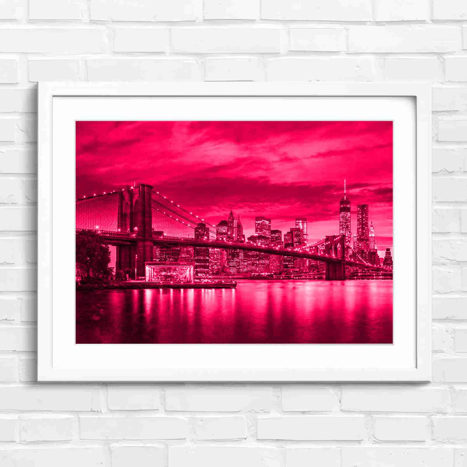 Brooklyn Bridge New York Skyline - Pink in White Frame