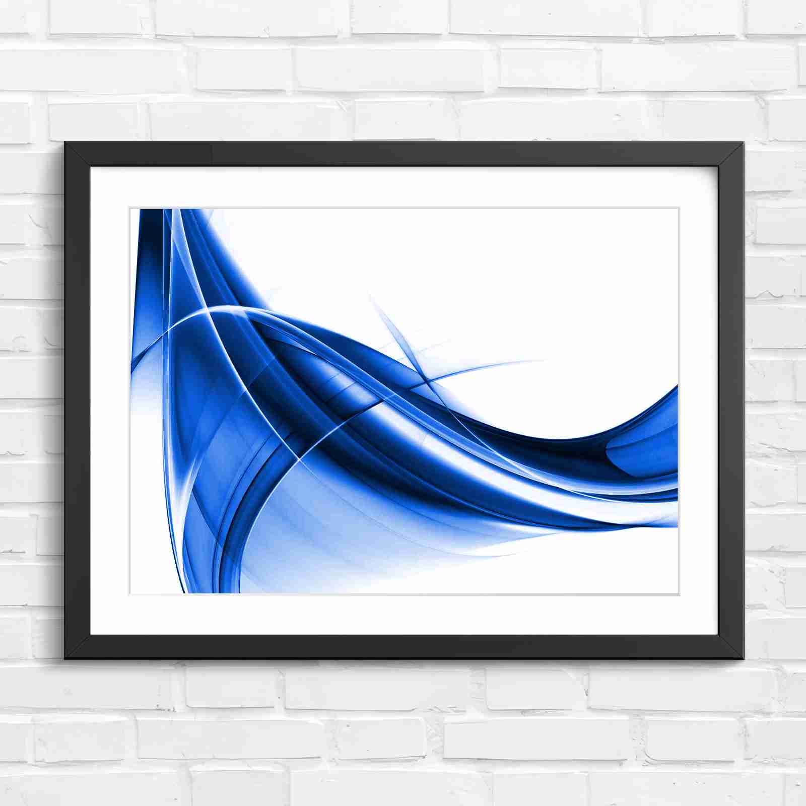 Gold and Grey Abstract Waves - Blue in Black Frame