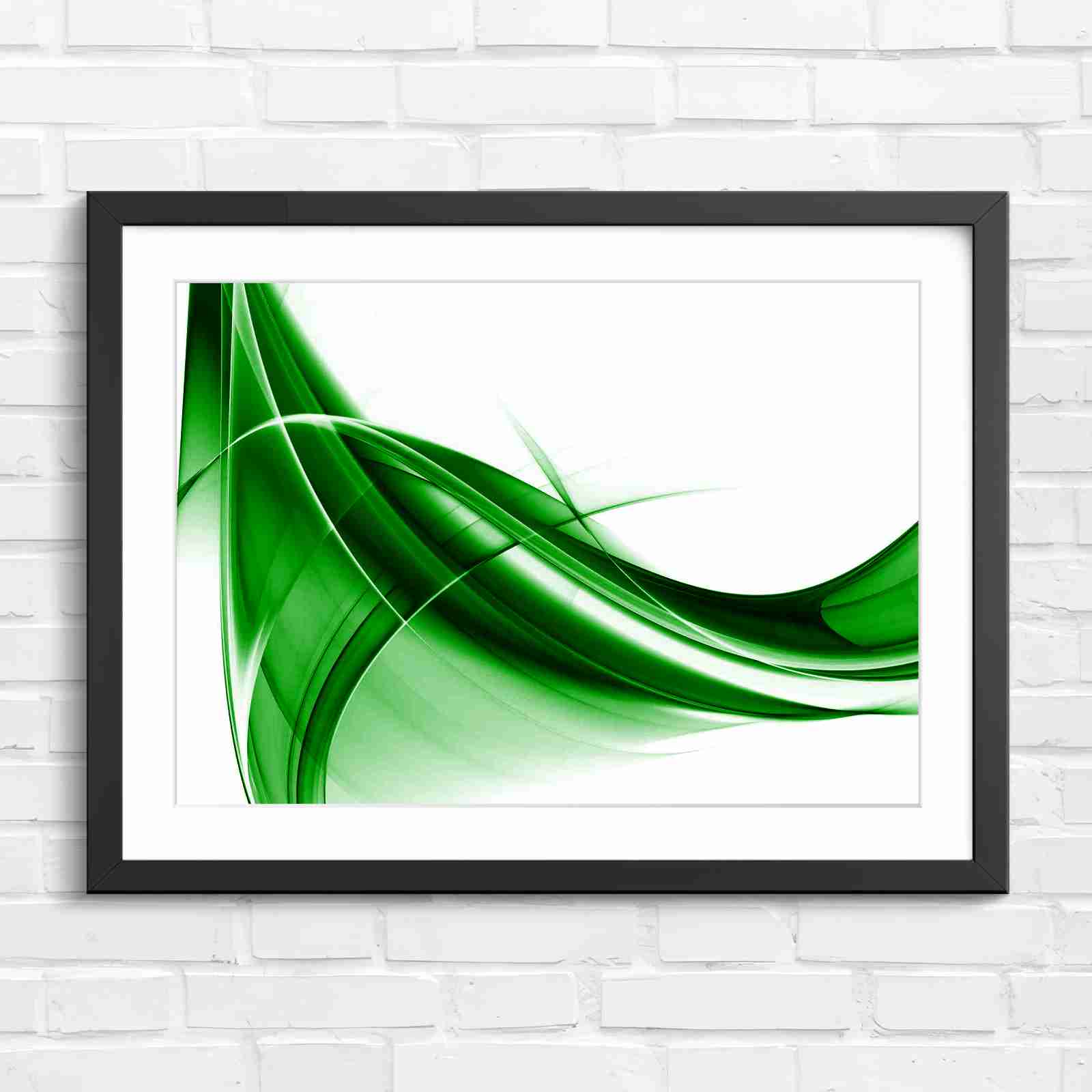 Gold and Grey Abstract Waves - Green in Black Frame