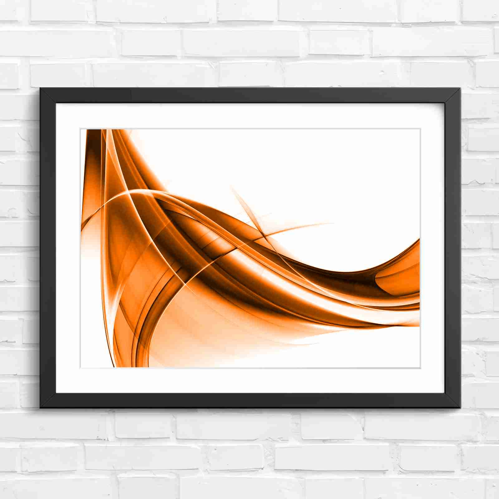 Gold and Grey Abstract Waves - Orange in Black Frame