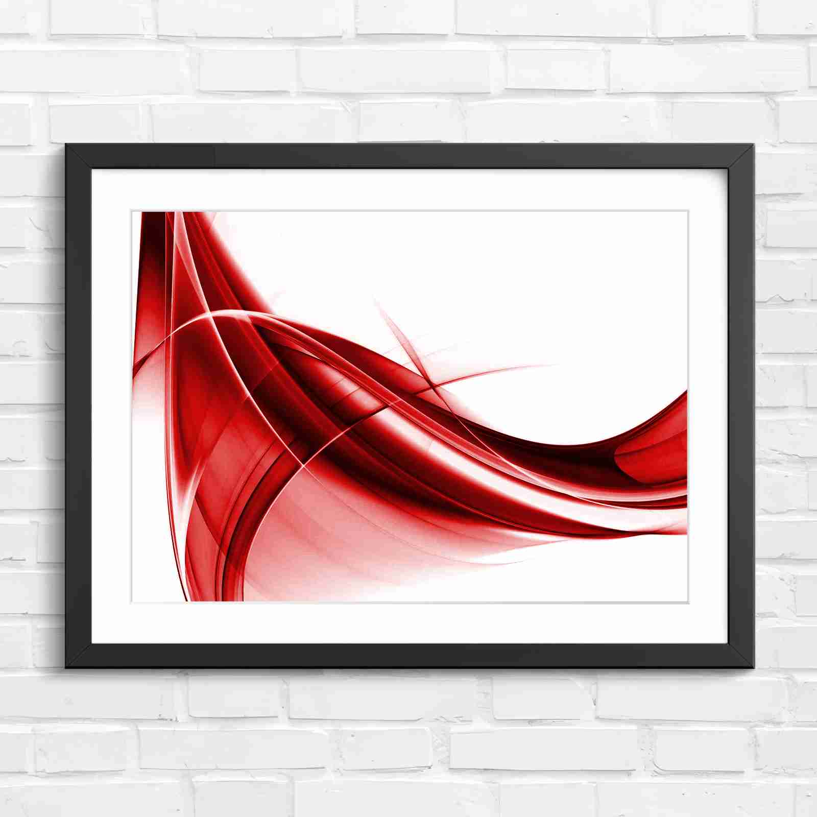 Gold and Grey Abstract Waves - Red in Black Frame
