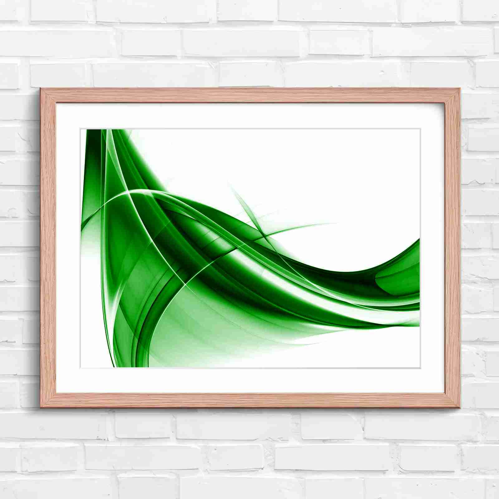 Gold and Grey Abstract Waves - Green in Oak Frame