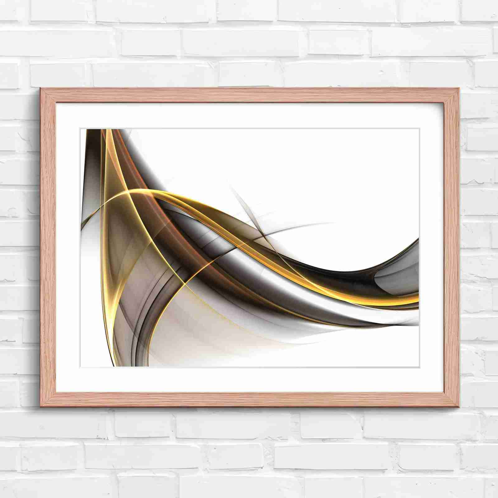 Gold and Grey Abstract Waves - Original in Oak Frame