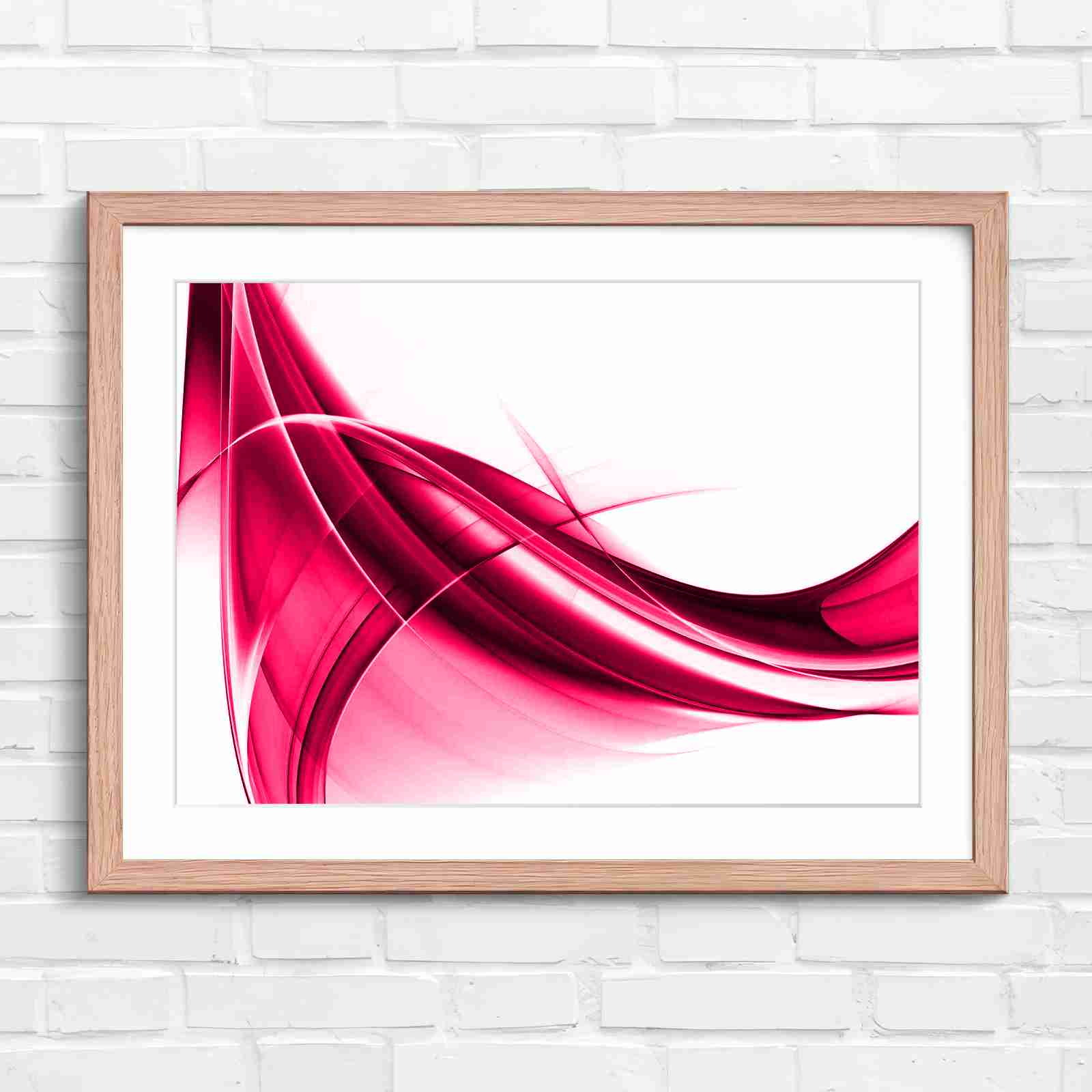Gold and Grey Abstract Waves - Pink in Oak Frame