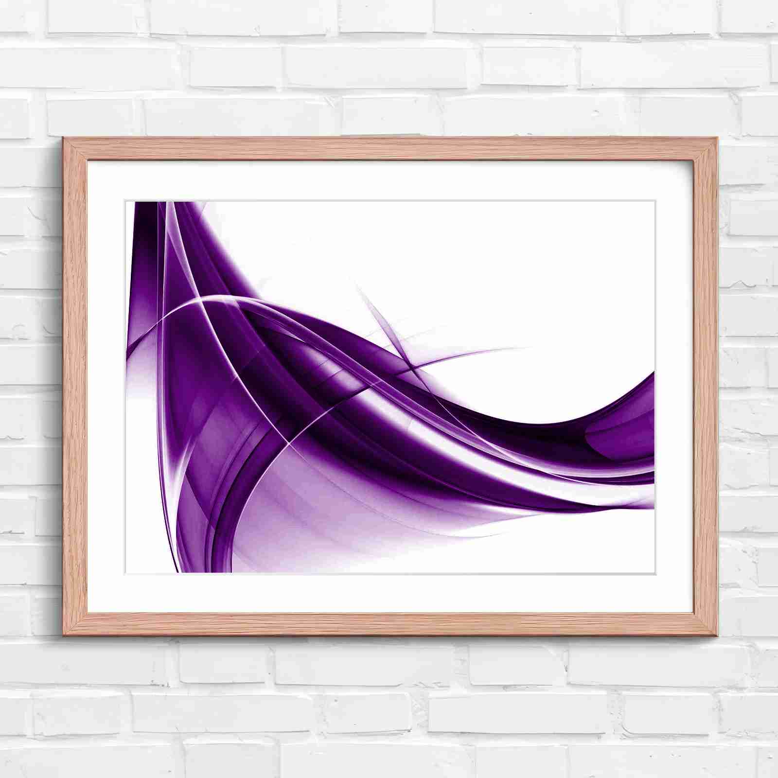 Gold and Grey Abstract Waves - Purple in Oak Frame