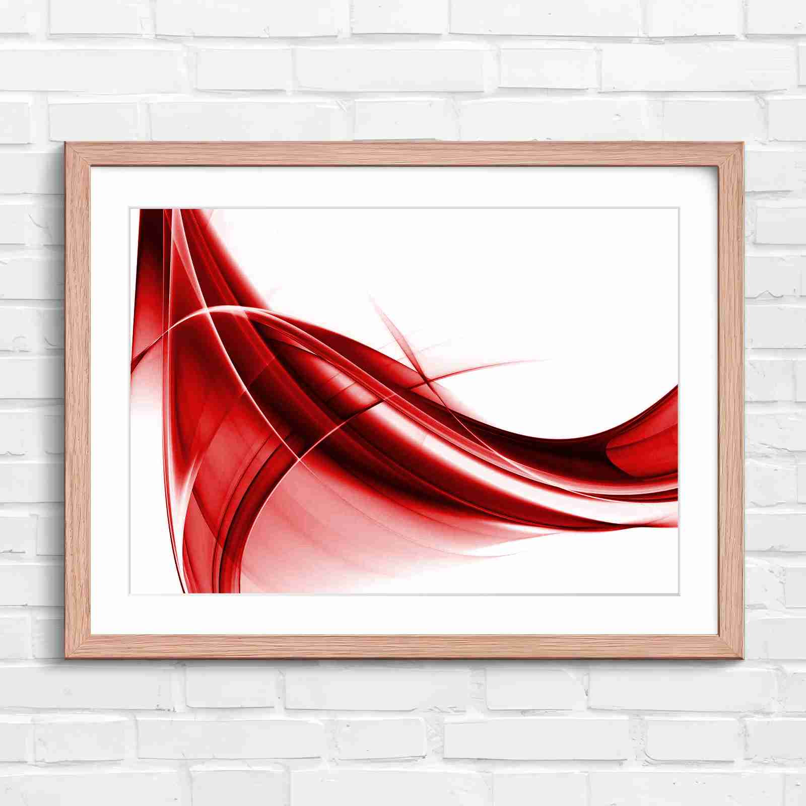 Gold and Grey Abstract Waves - Red in Oak Frame