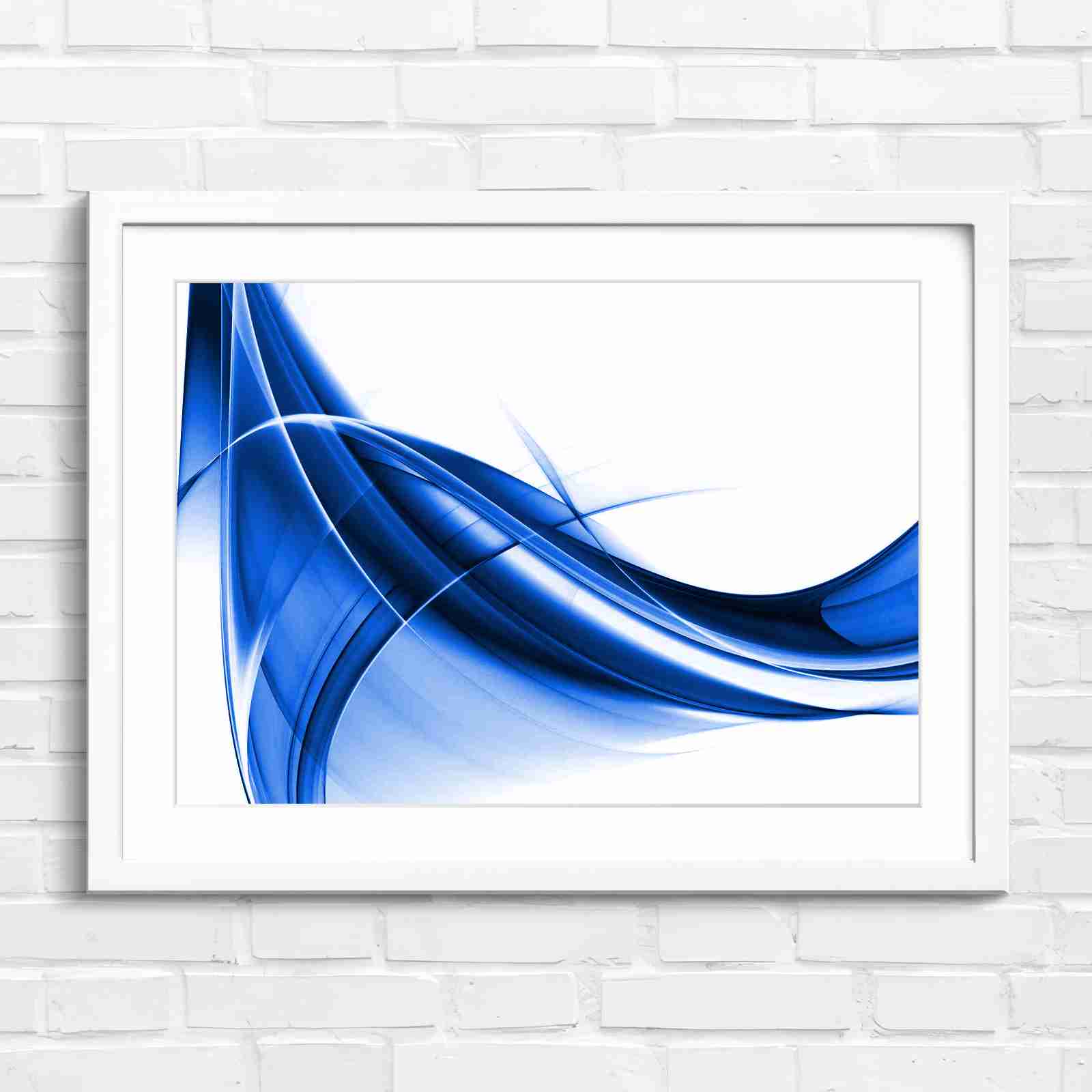 Gold and Grey Abstract Waves - Blue in White Frame