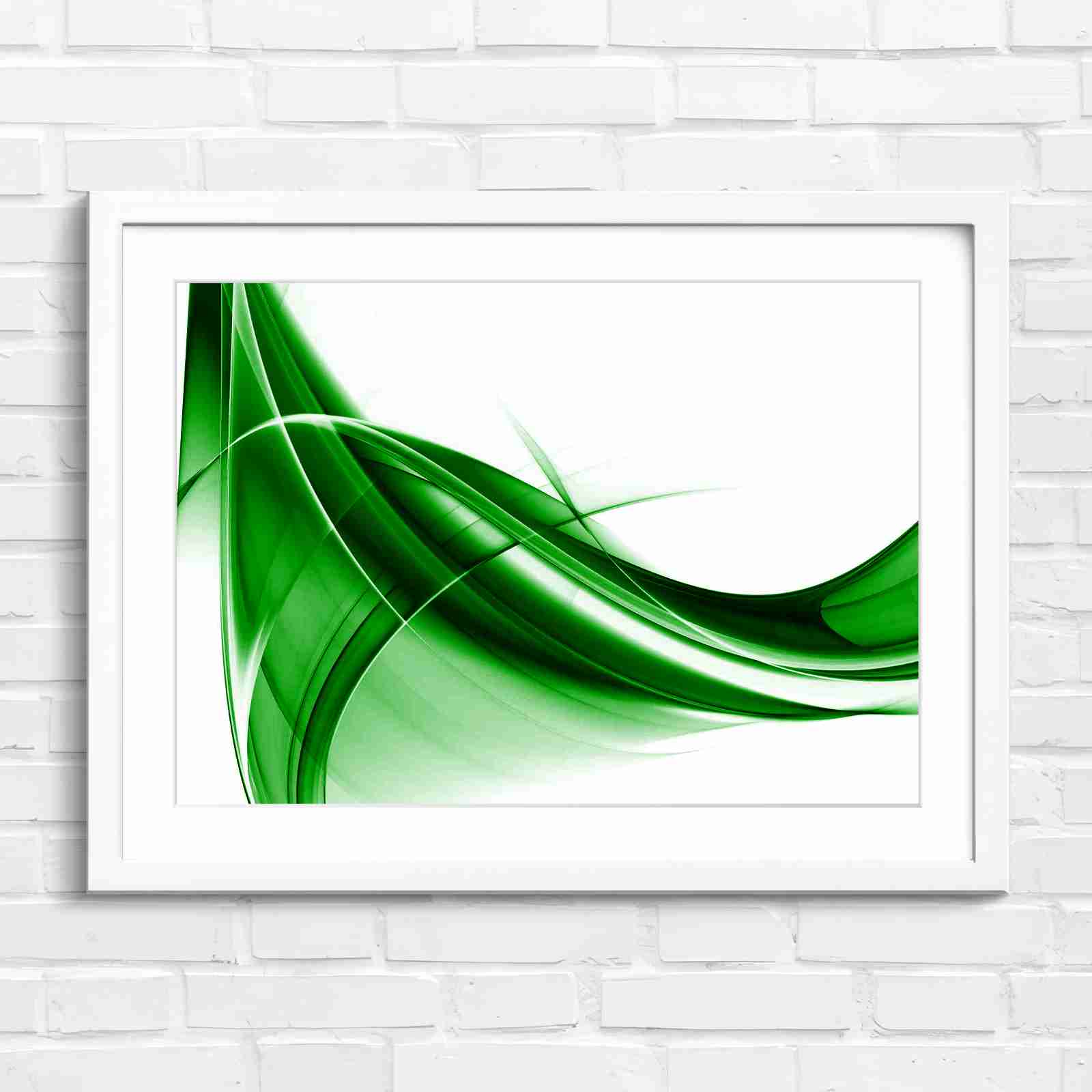 Gold and Grey Abstract Waves - Green in White Frame