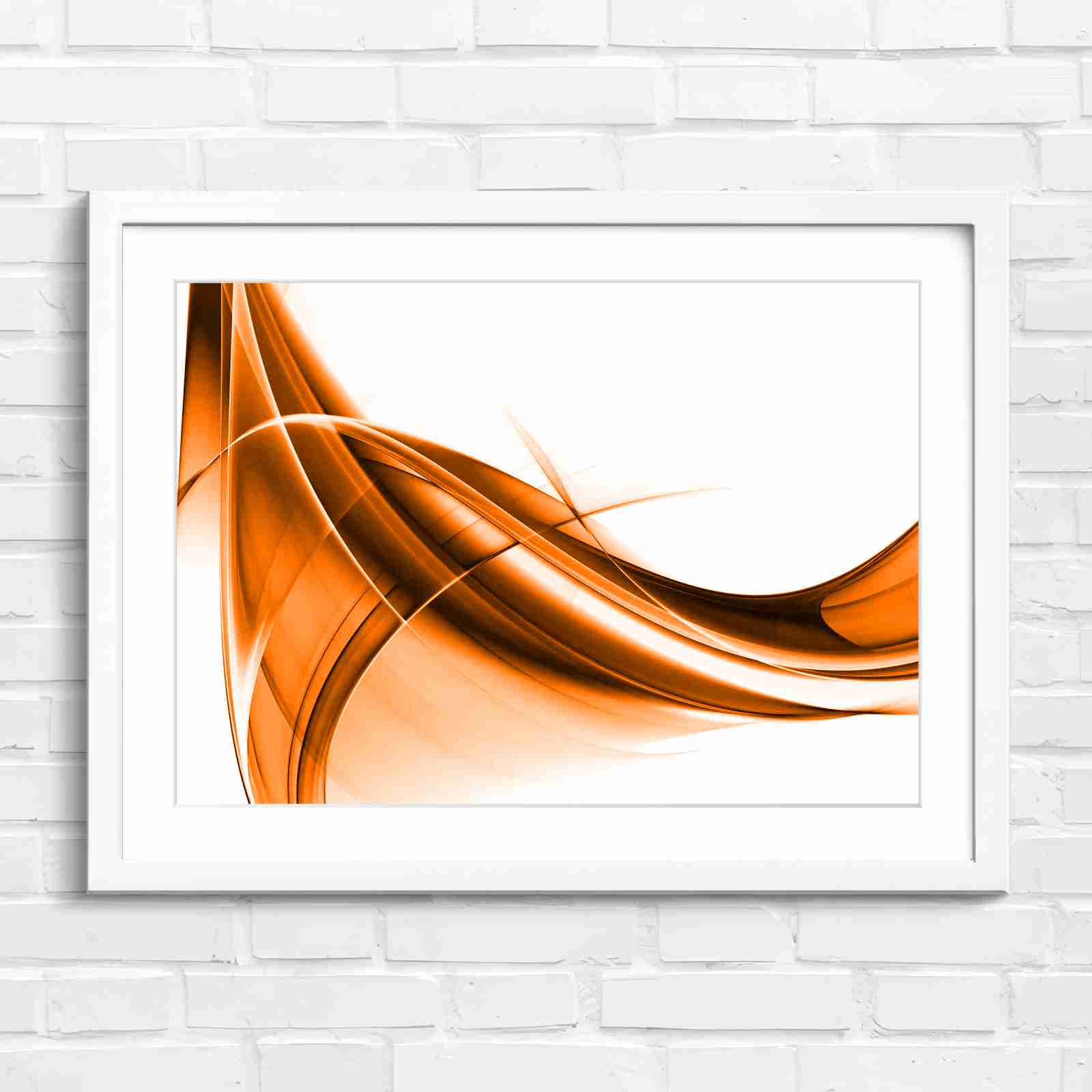 Gold and Grey Abstract Waves - Orange in White Frame