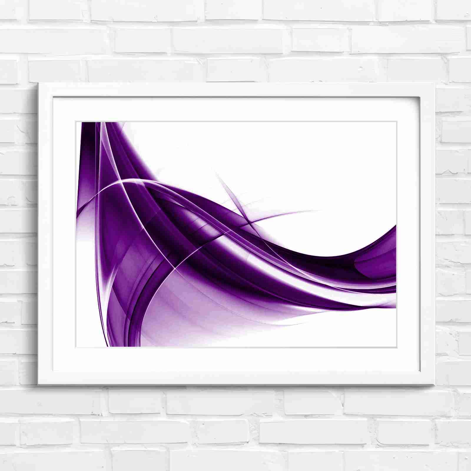 Gold and Grey Abstract Waves - Purple in White Frame