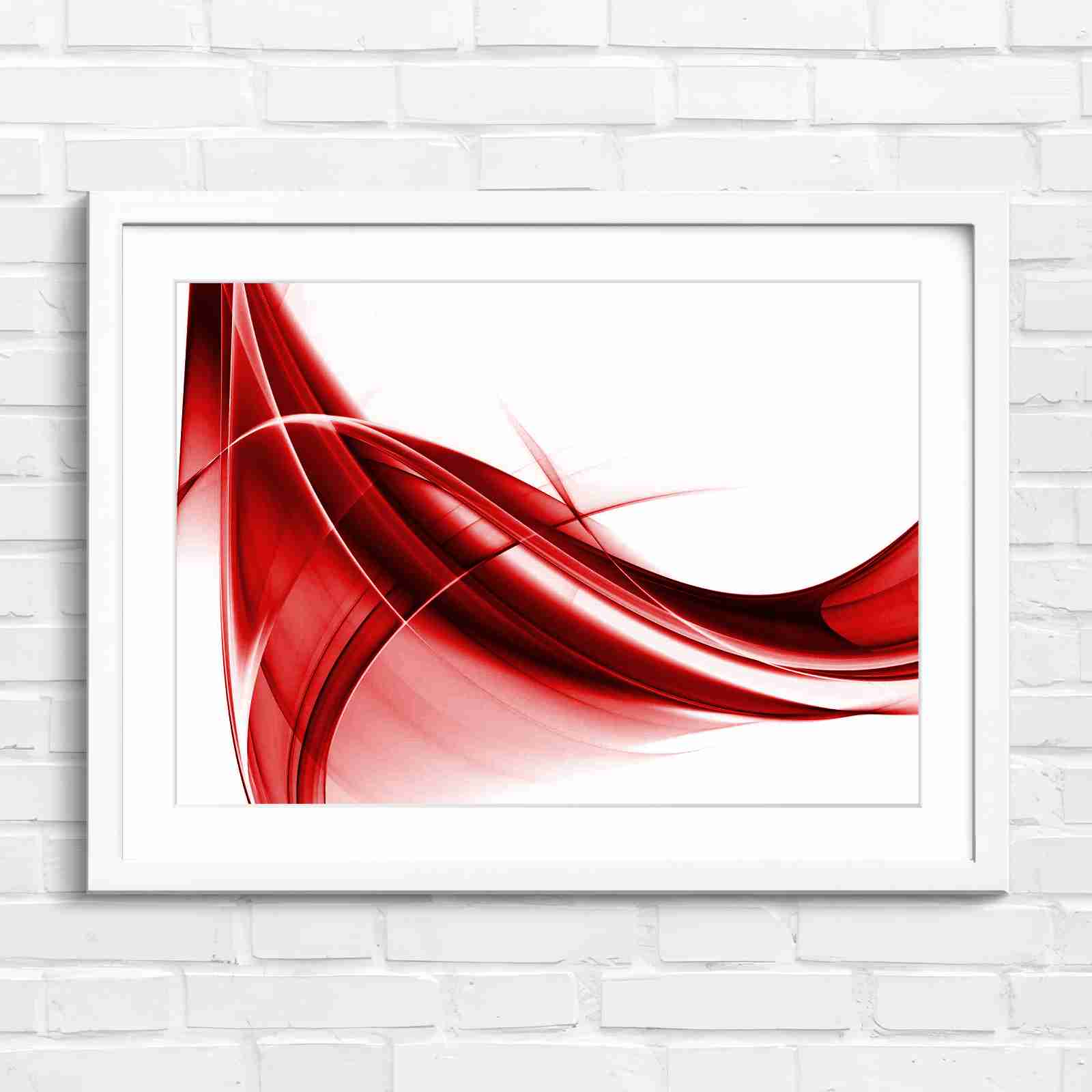 Gold and Grey Abstract Waves - Red in White Frame
