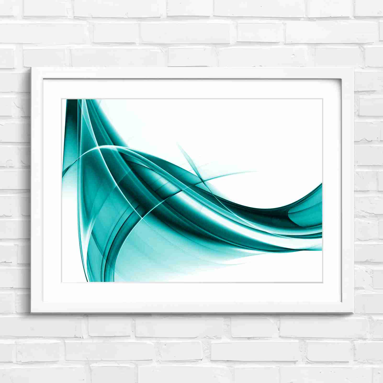 Gold and Grey Abstract Waves - Teal in White Frame