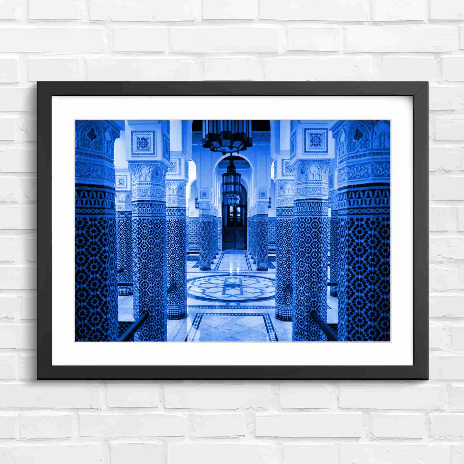 Moroccan Architecture Maze Tiles - Blue in Black Frame