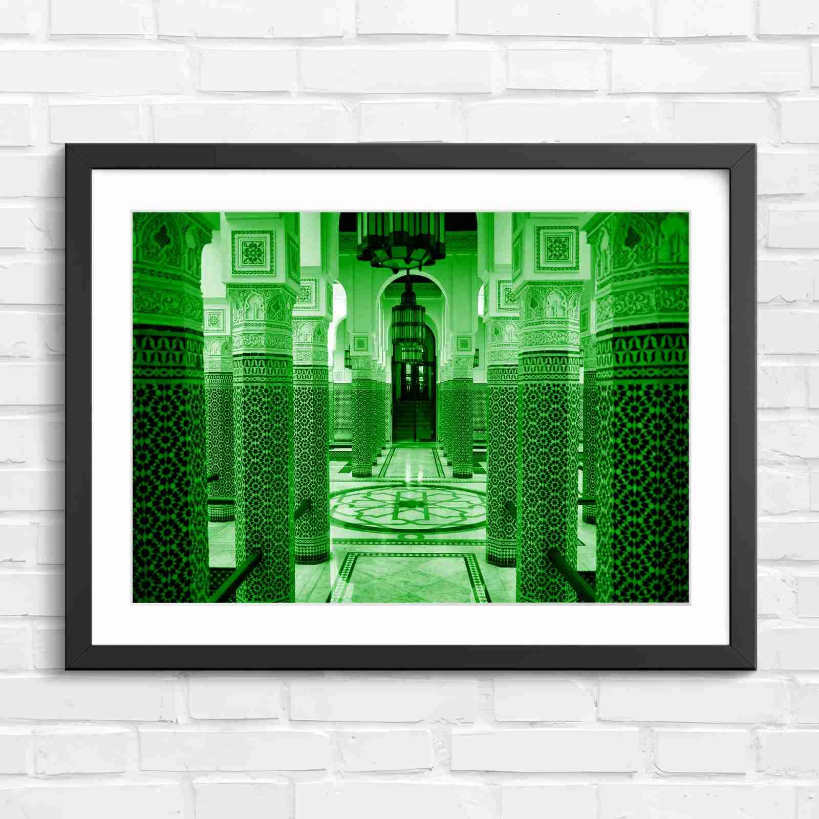 Moroccan Architecture Maze Tiles - Green in Black Frame
