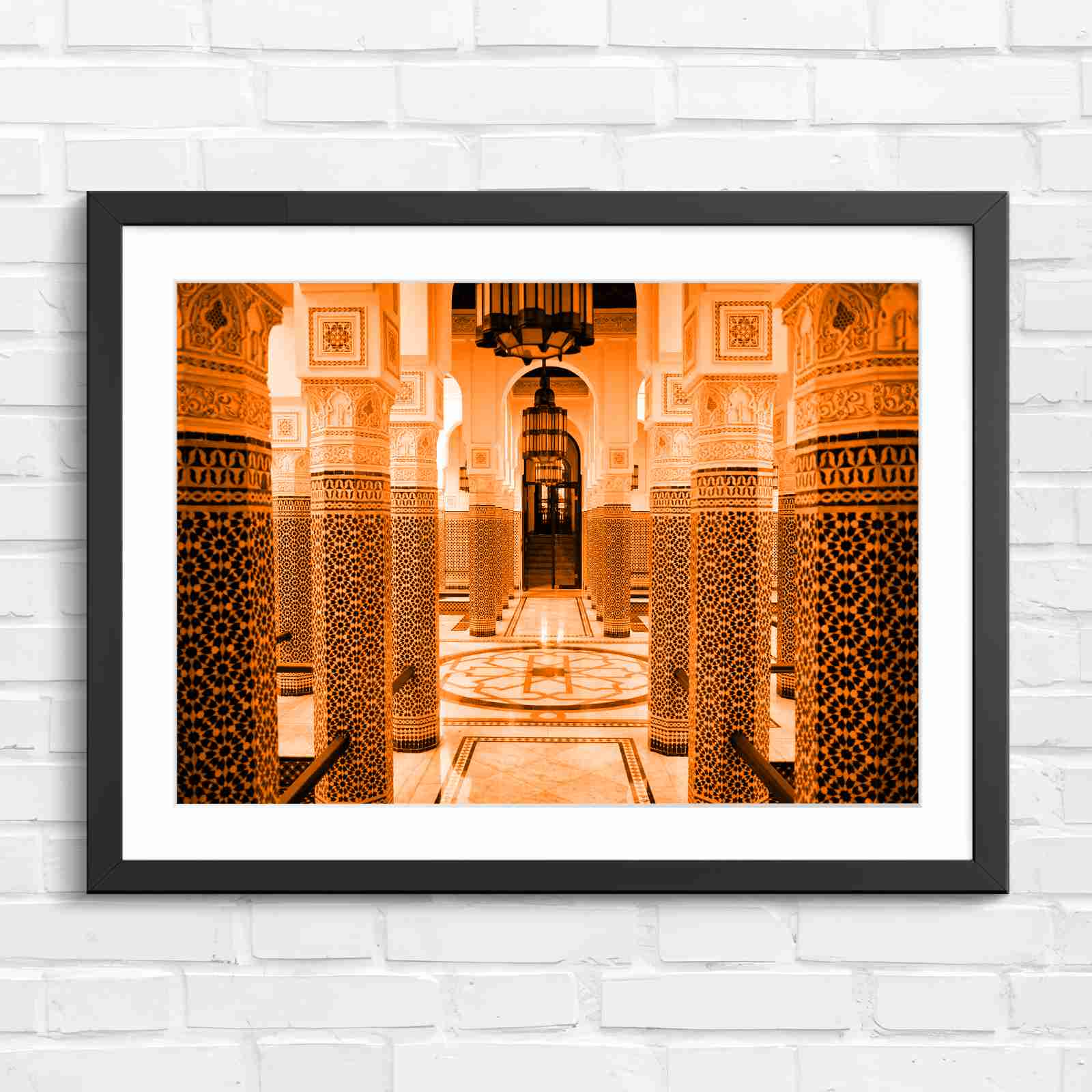Moroccan Architecture Maze Tiles - Orange in Black Frame