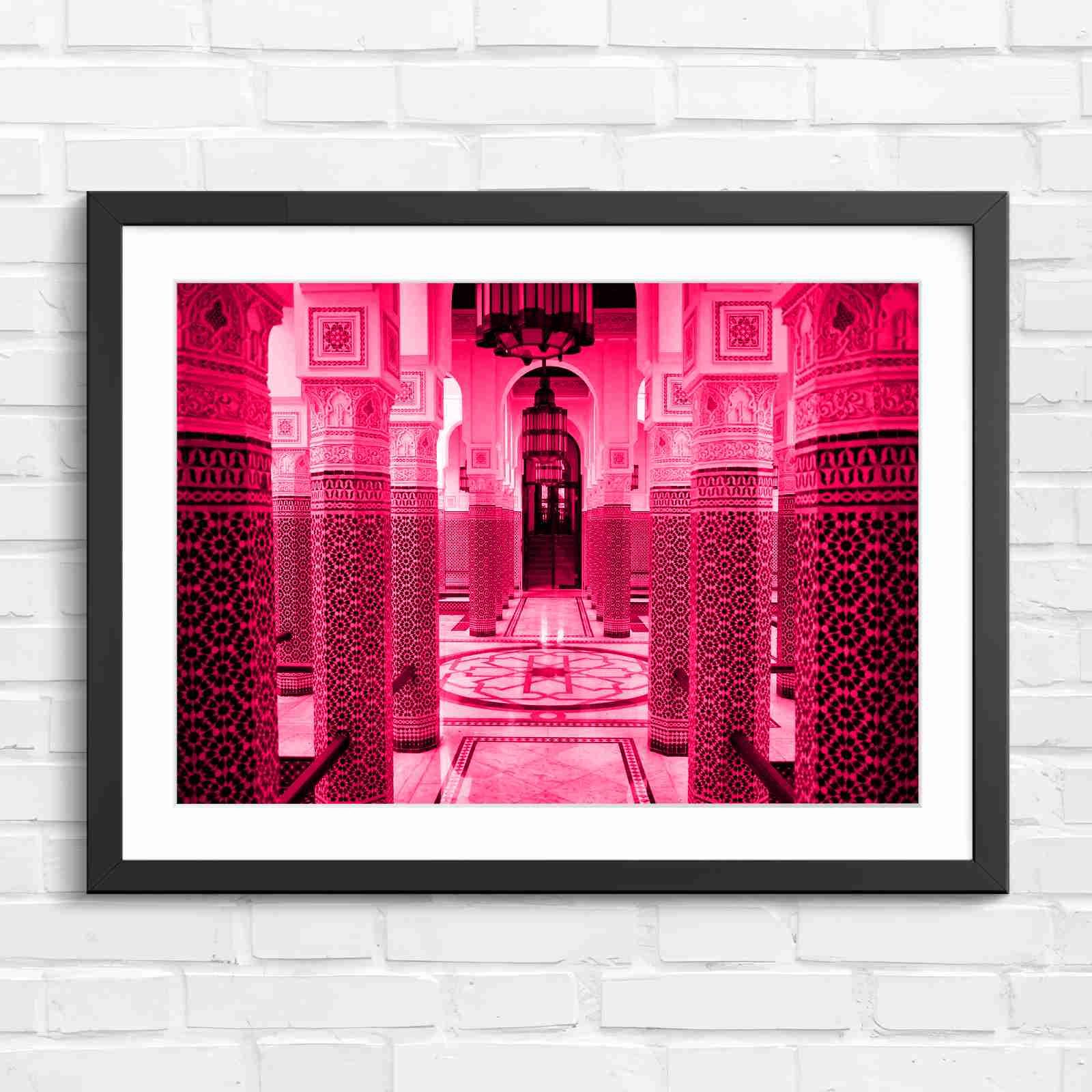 Moroccan Architecture Maze Tiles - Pink in Black Frame