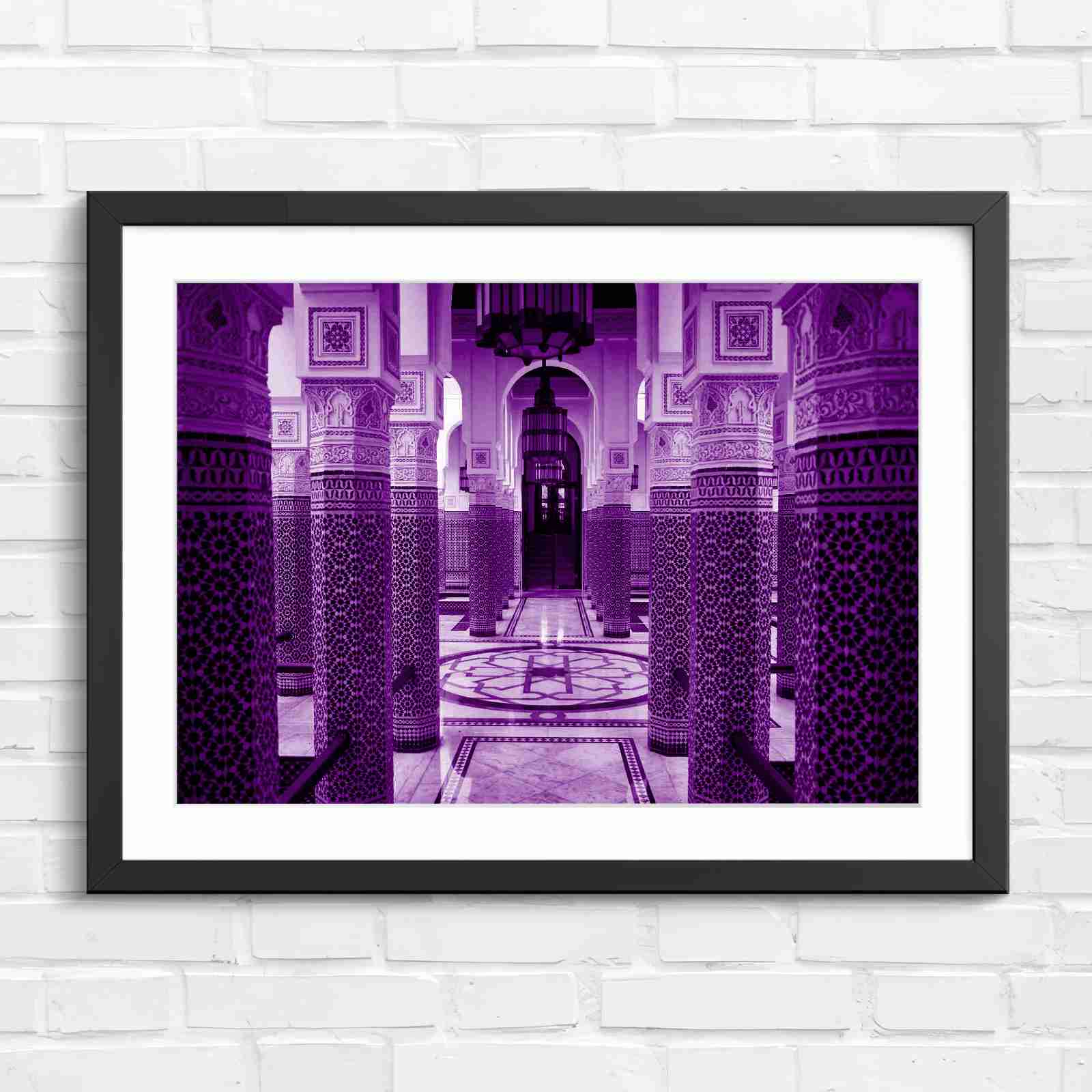 Moroccan Architecture Maze Tiles - Purple in Black Frame