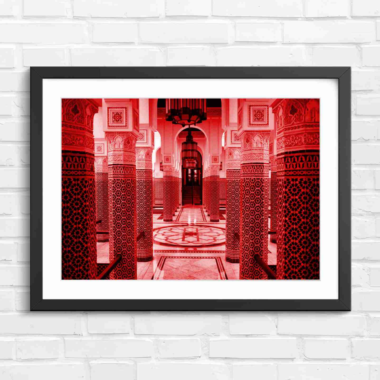 Moroccan Architecture Maze Tiles - Red in Black Frame