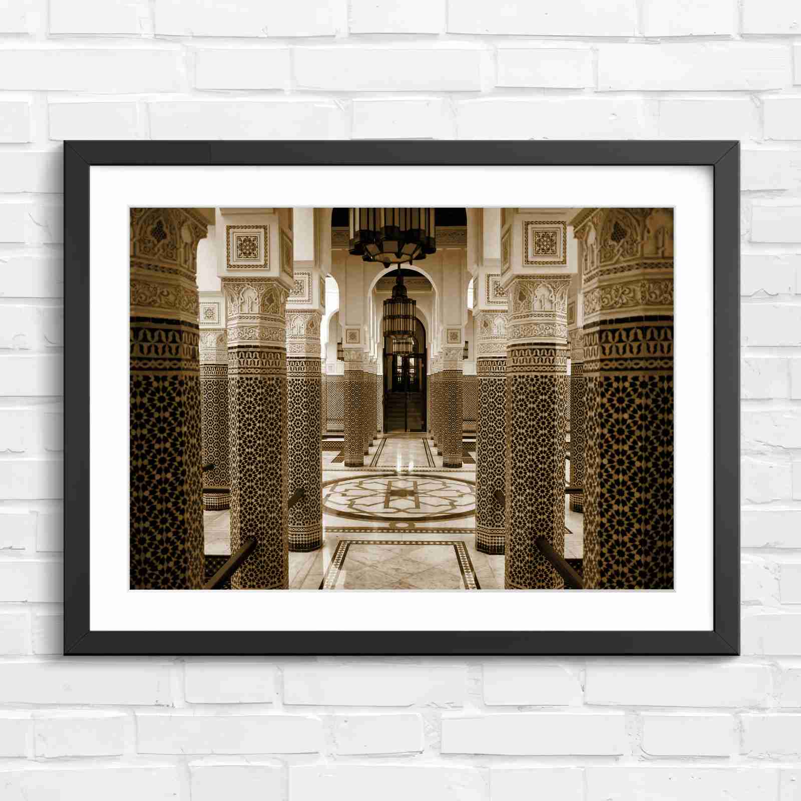 Moroccan Architecture Maze Tiles - Sepia in Black Frame