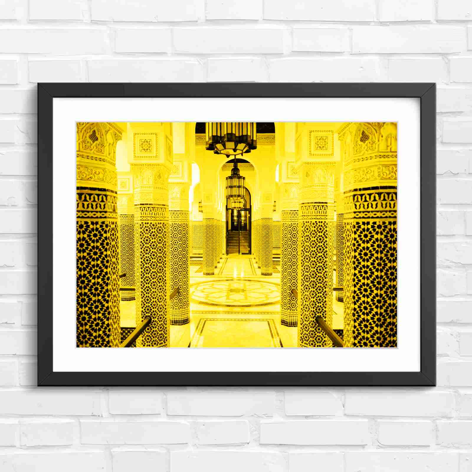 Moroccan Architecture Maze Tiles - Yellow in Black Frame