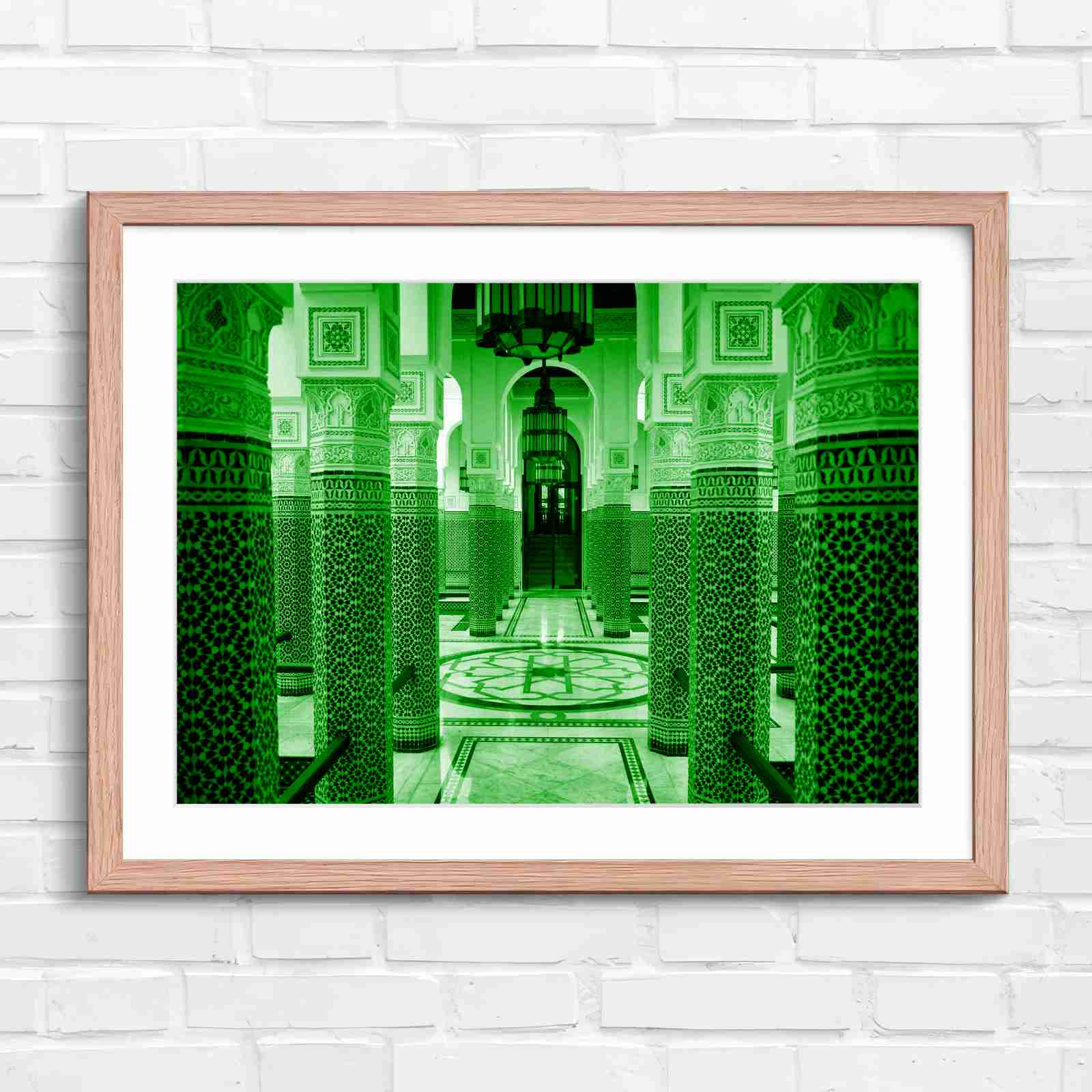 Moroccan Architecture Maze Tiles - Green in Oak Frame