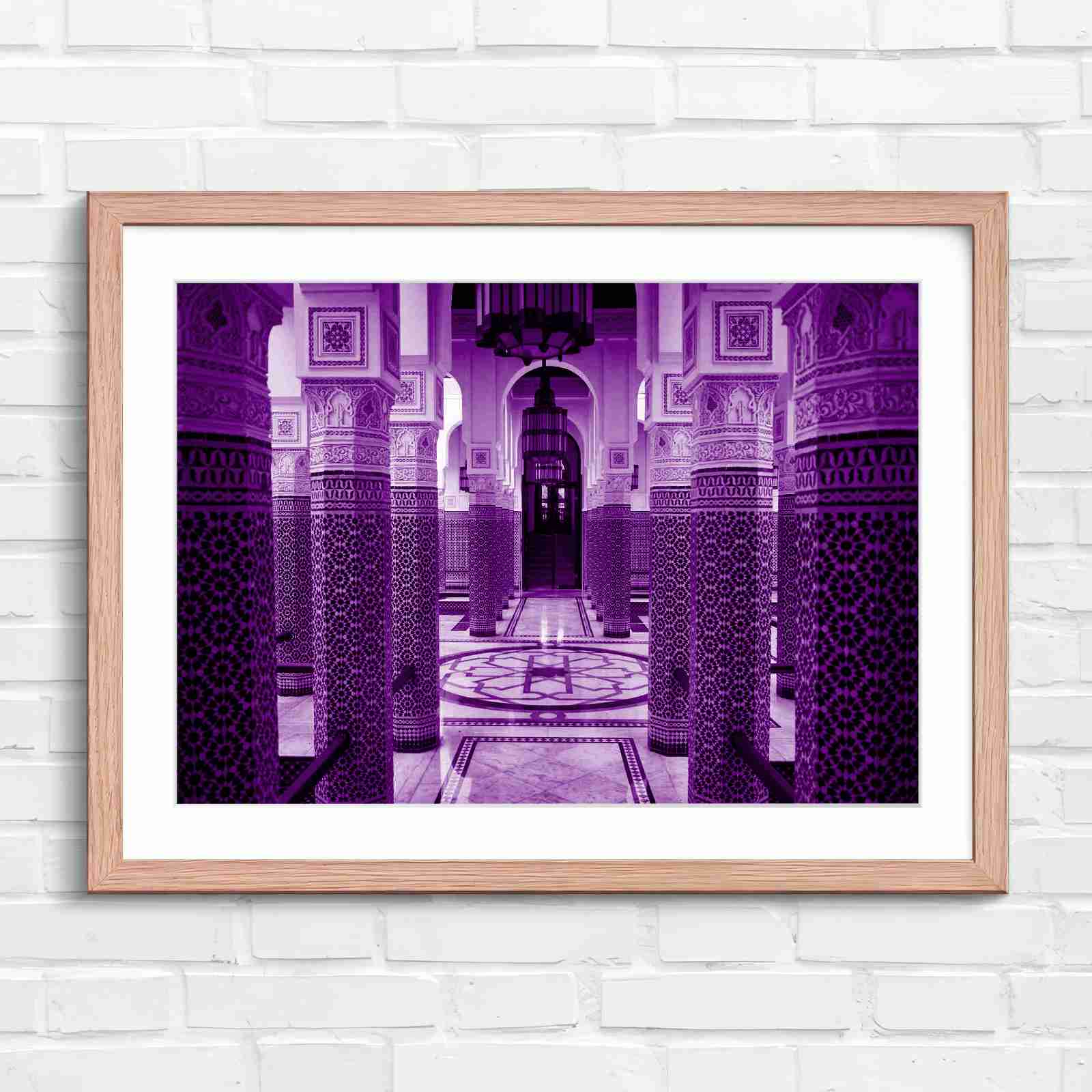 Moroccan Architecture Maze Tiles - Purple in Oak Frame