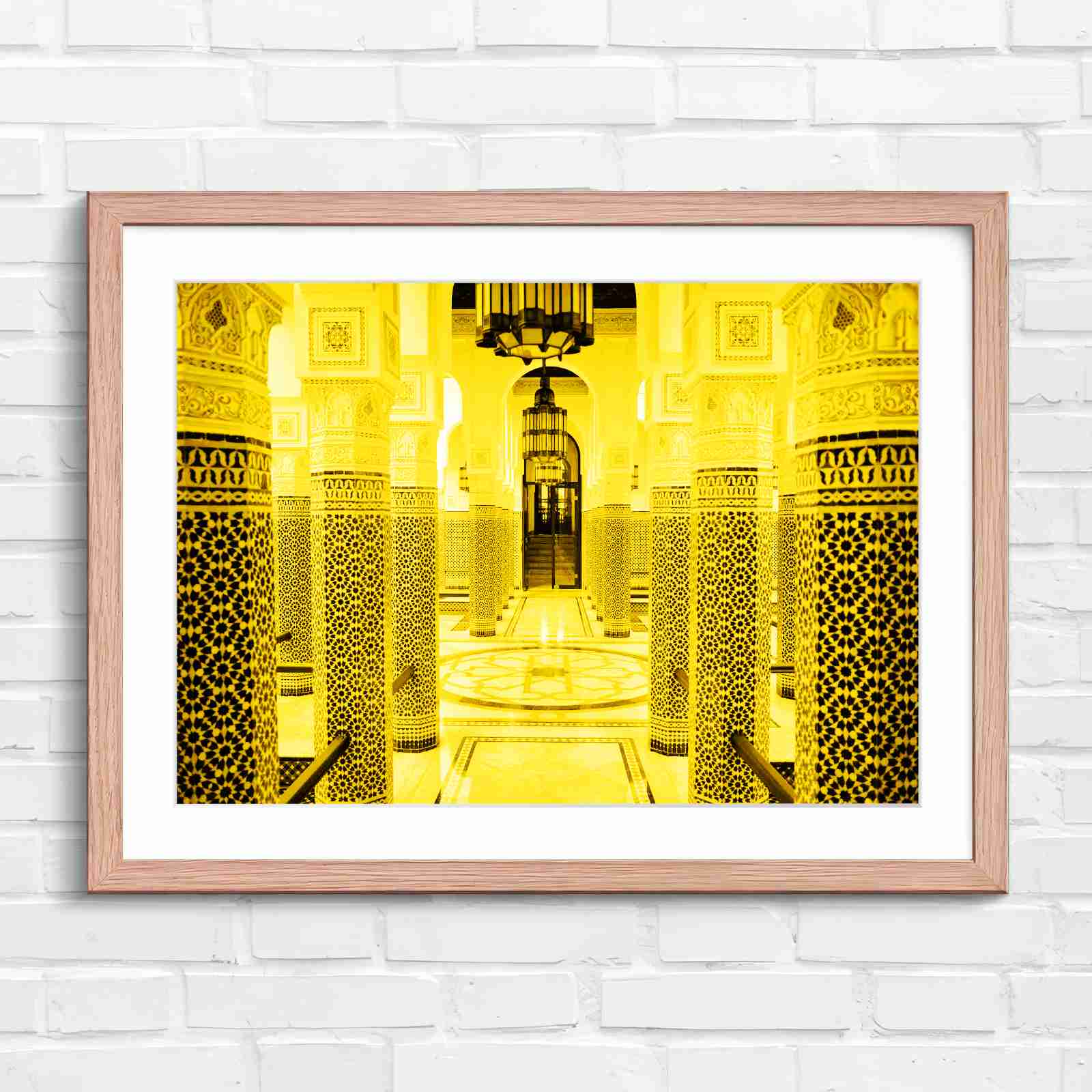Moroccan Architecture Maze Tiles - Yellow in Oak Frame