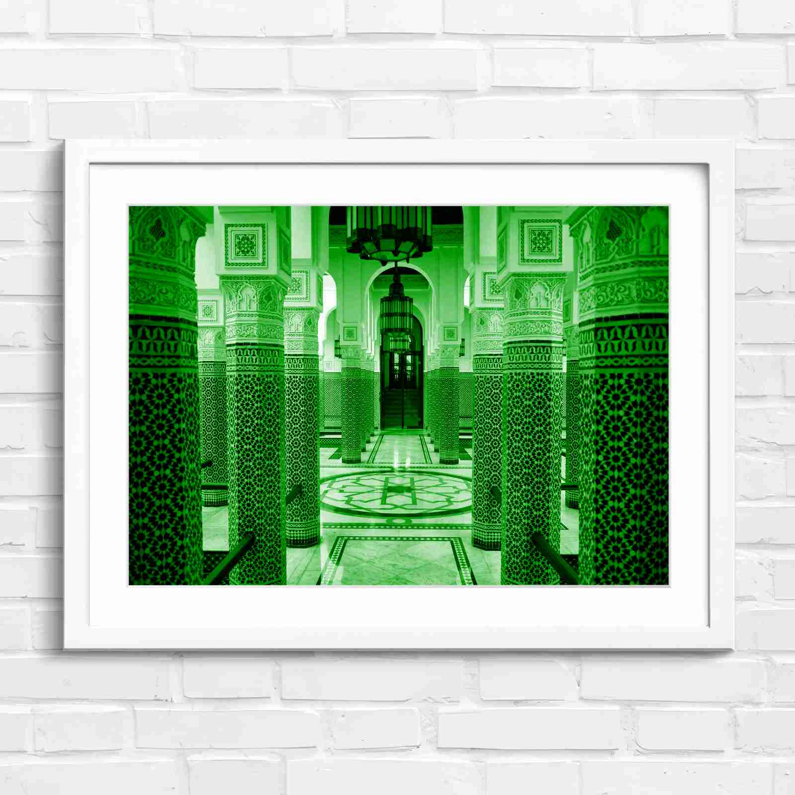 Moroccan Architecture Maze Tiles - Green in White Frame