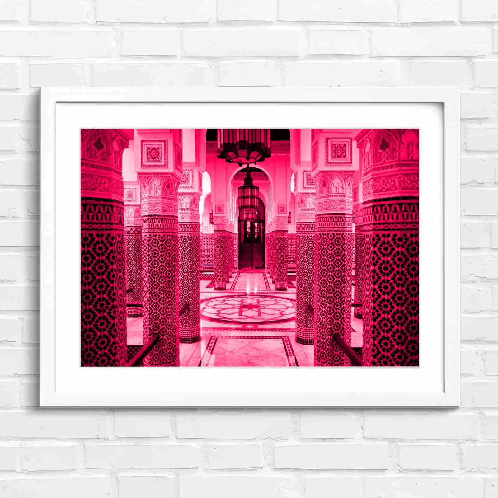 Moroccan Architecture Maze Tiles - Pink in White Frame