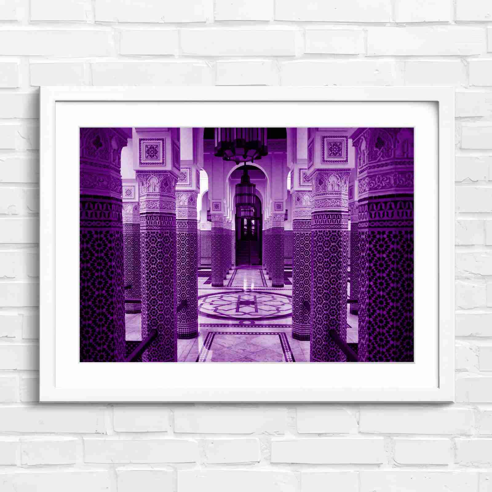 Moroccan Architecture Maze Tiles - Purple in White Frame