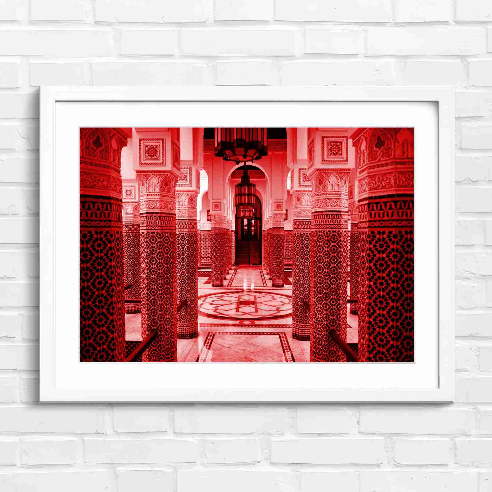Moroccan Architecture Maze Tiles - Red in White Frame