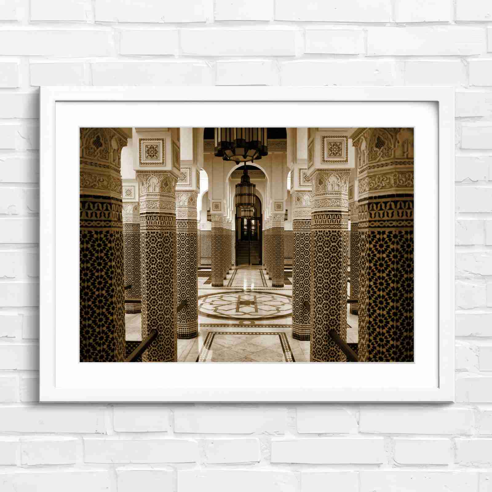 Moroccan Architecture Maze Tiles - Sepia in White Frame