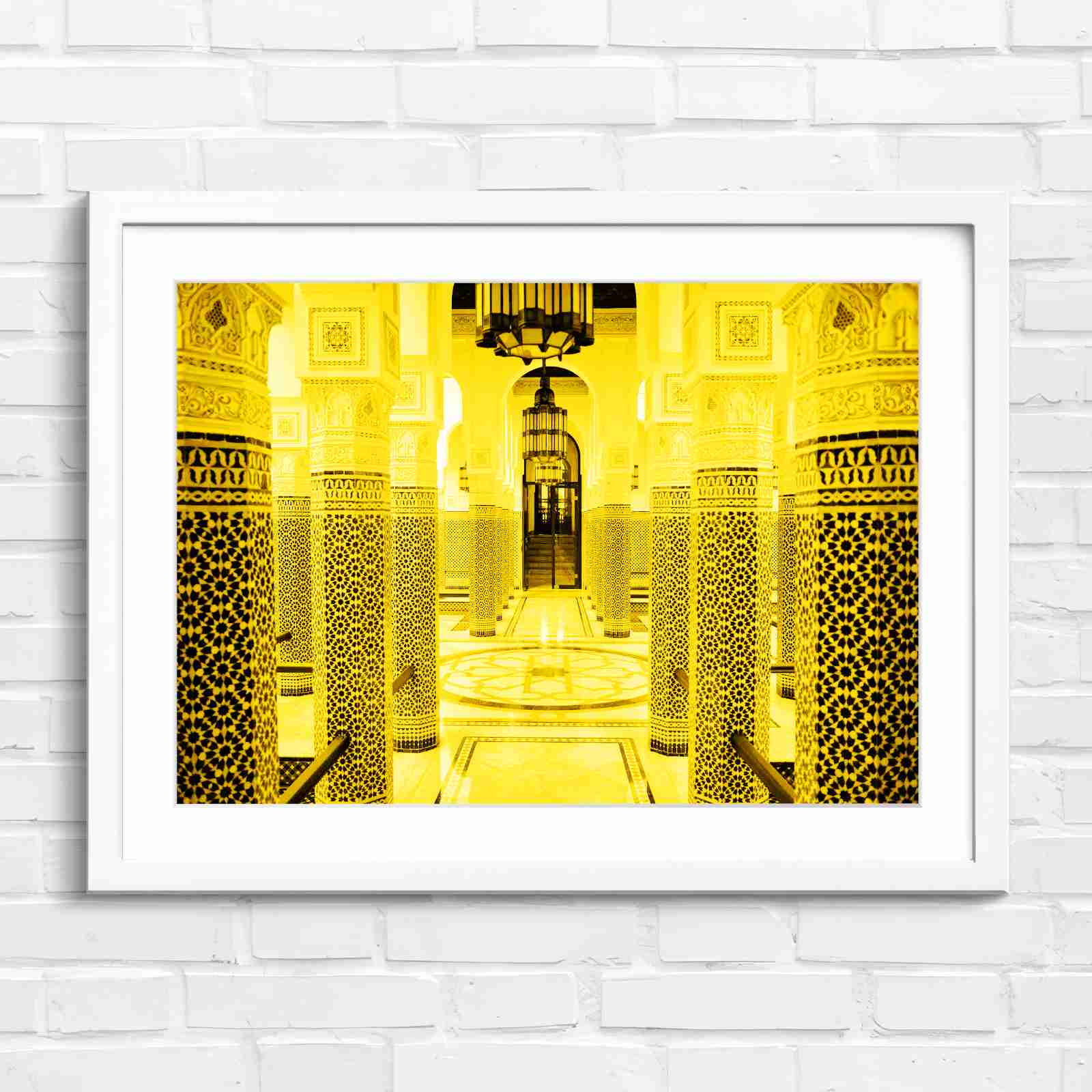 Moroccan Architecture Maze Tiles - Yellow in White Frame
