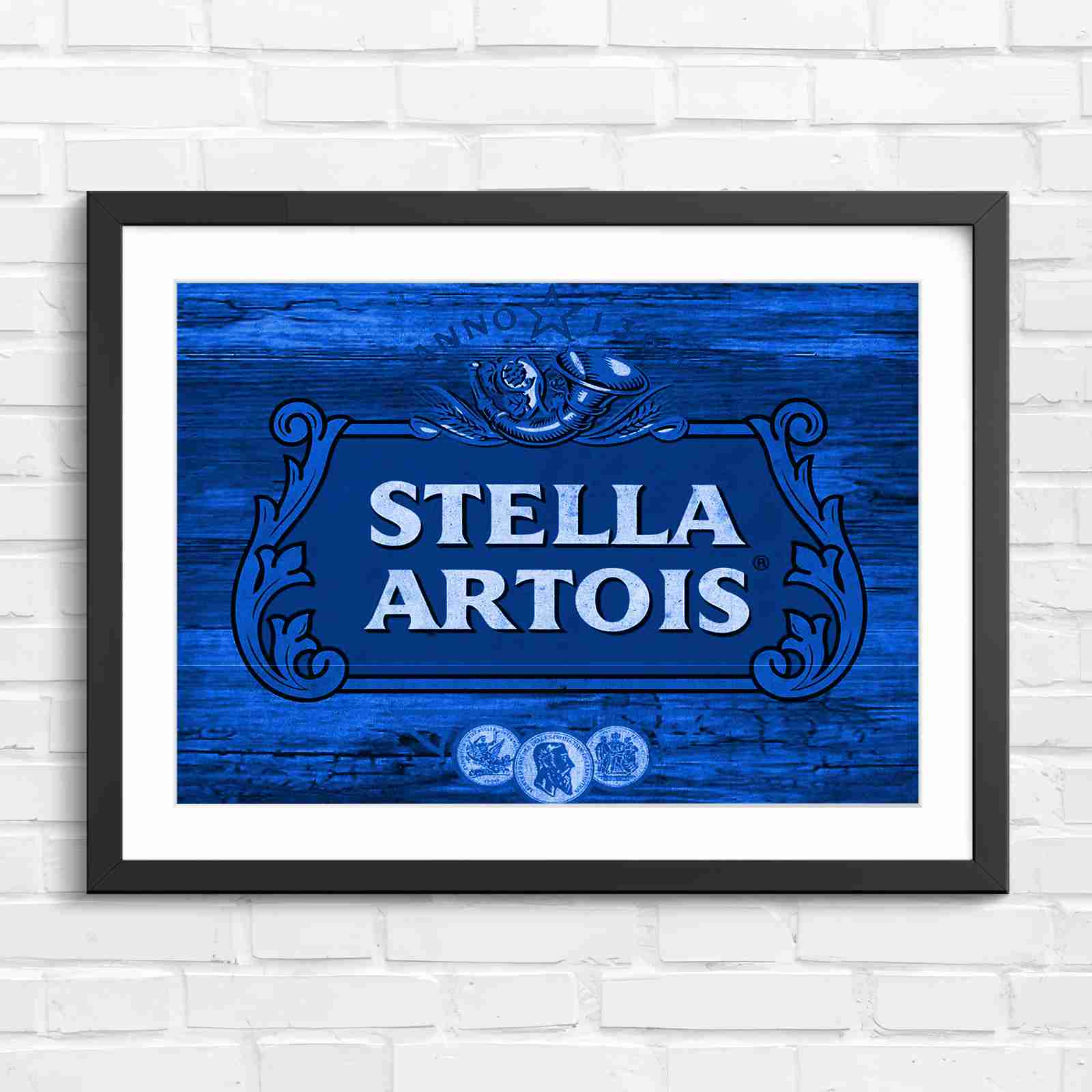 Stella Artois Vintage Brewery Logo Sign - Blue in Black Frame