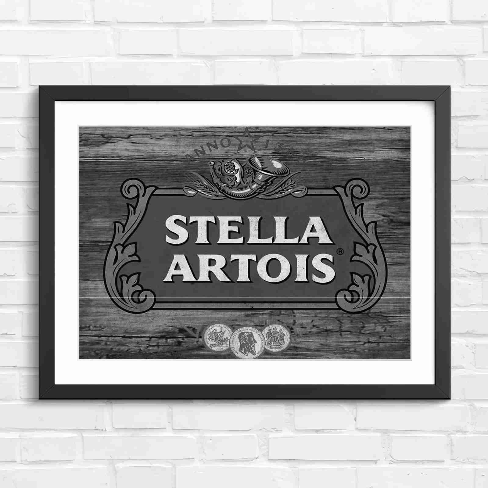 Stella Artois Vintage Brewery Logo Sign - Black & White in Black Frame