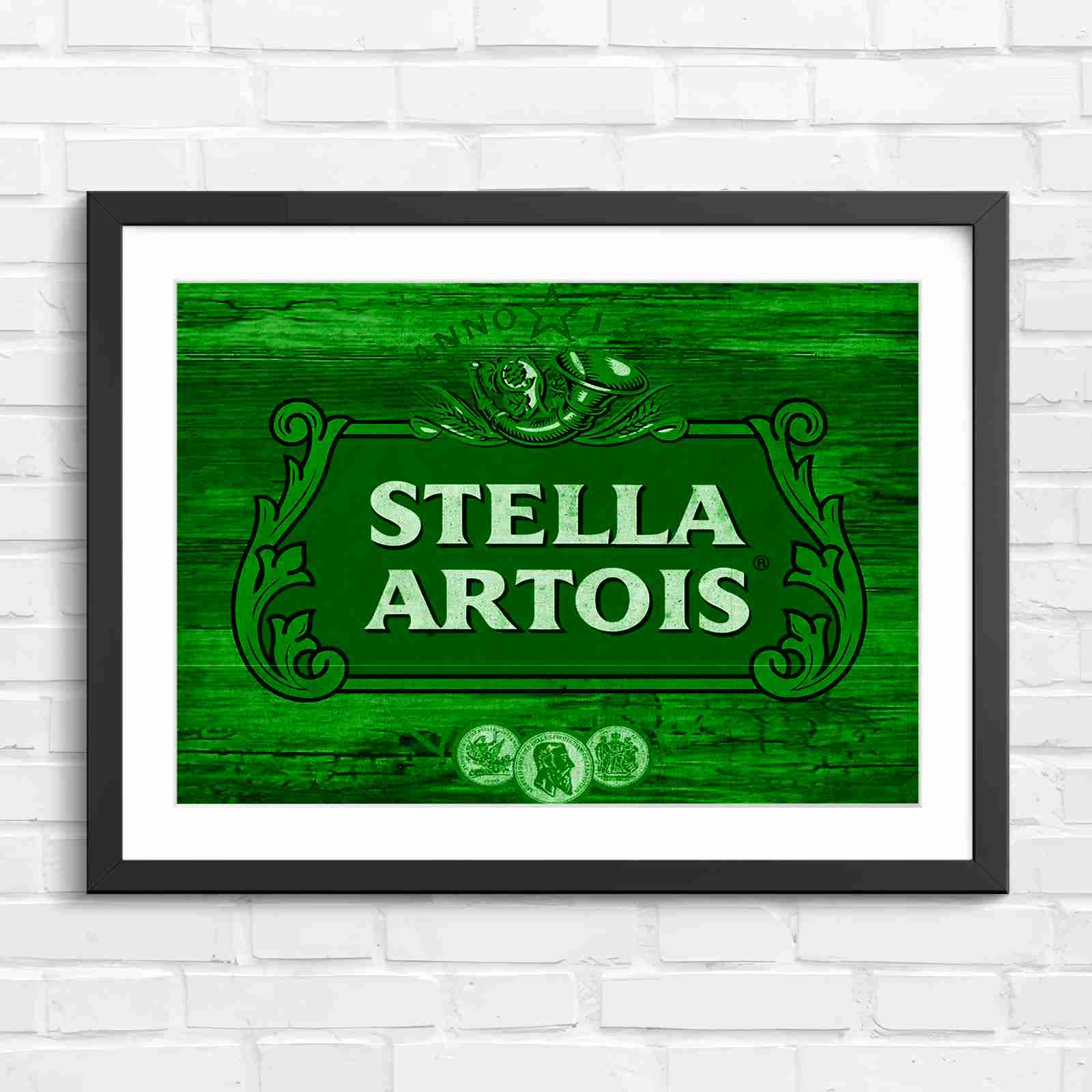 Stella Artois Vintage Brewery Logo Sign - Green in Black Frame