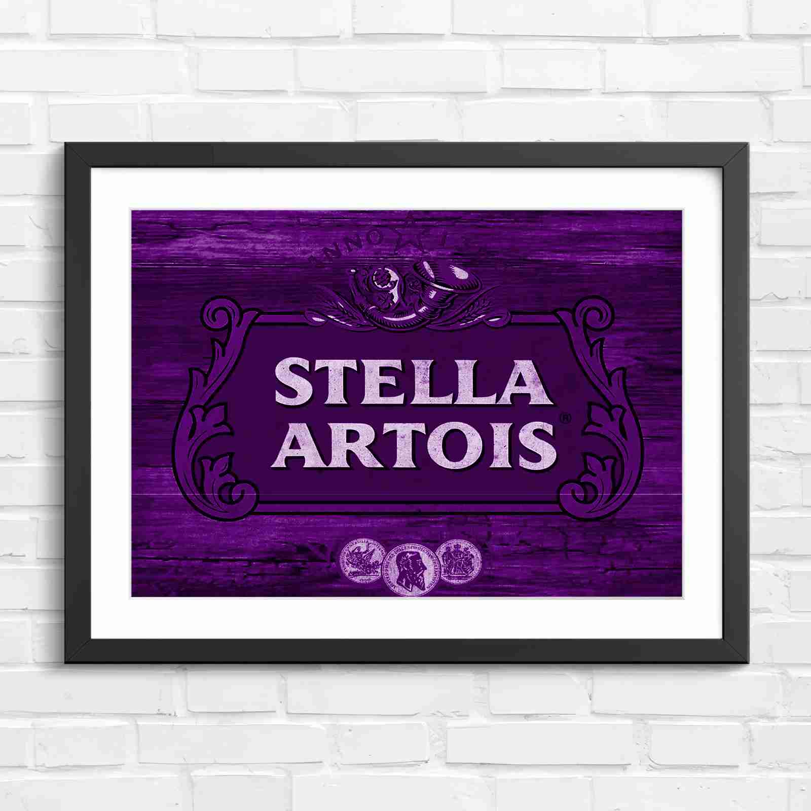 Stella Artois Vintage Brewery Logo Sign - Purple in Black Frame