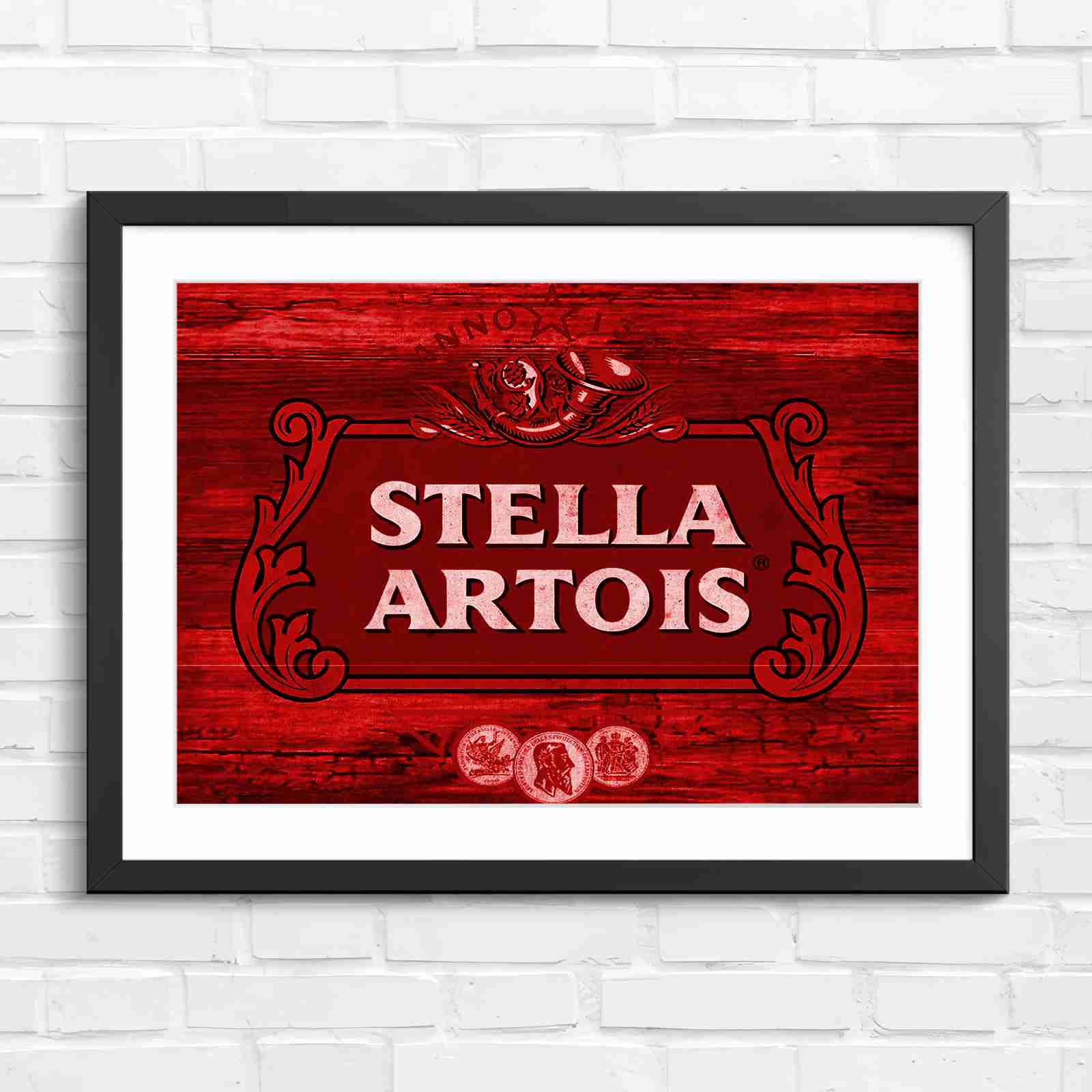 Stella Artois Vintage Brewery Logo Sign - Red in Black Frame