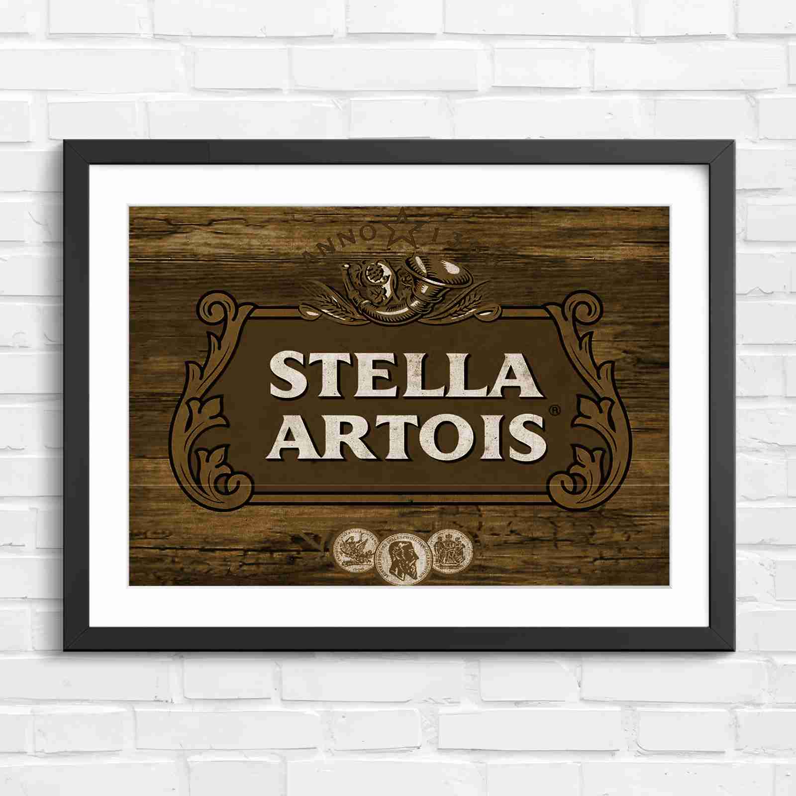 Stella Artois Vintage Brewery Logo Sign - Sepia in Black Frame