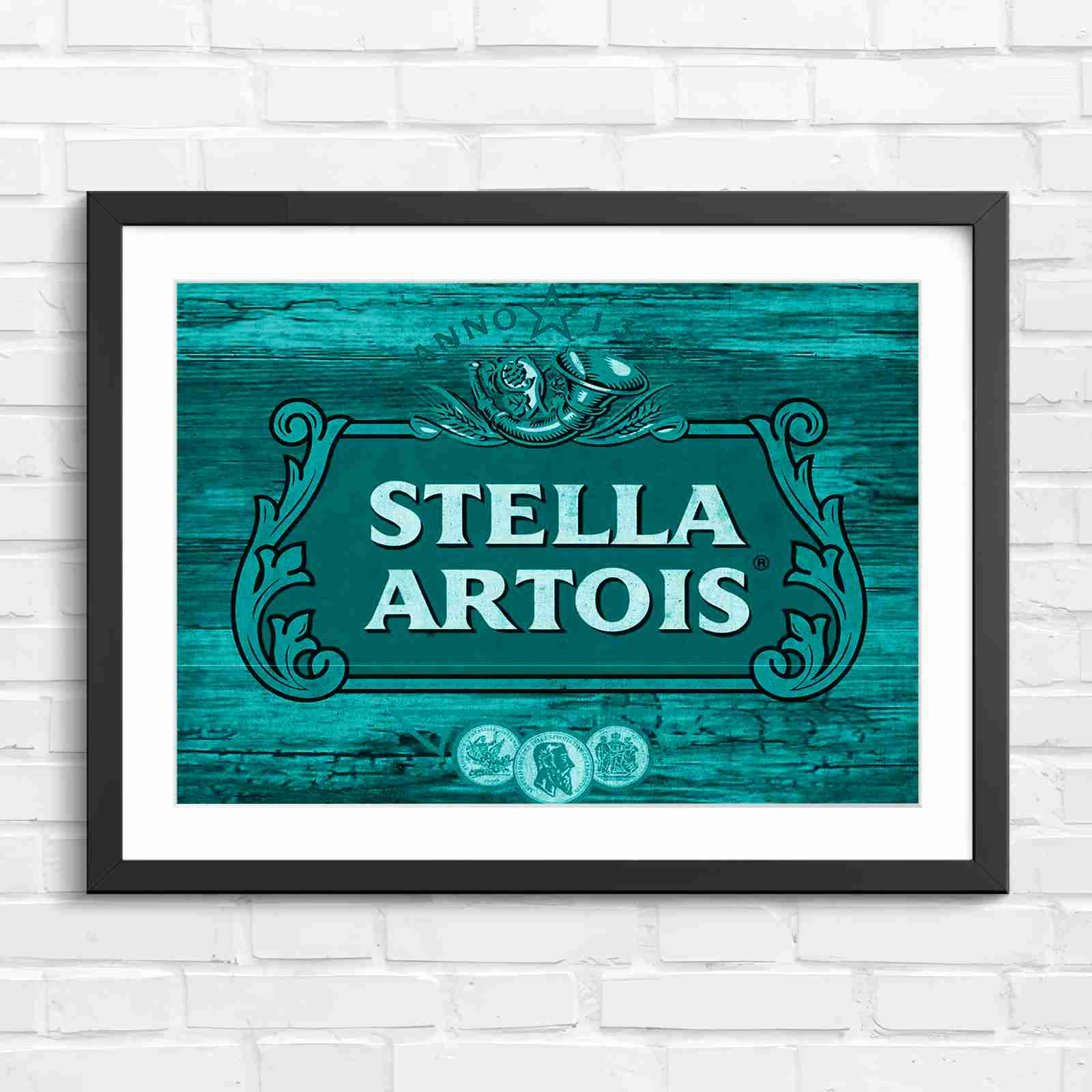 Stella Artois Vintage Brewery Logo Sign - Teal in Black Frame