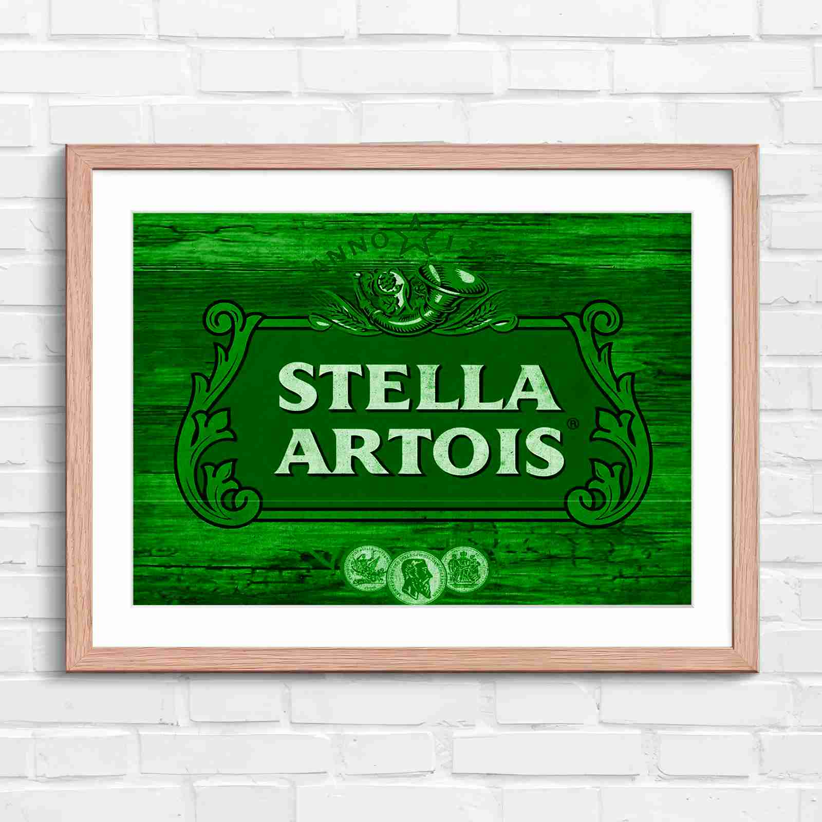 Stella Artois Vintage Brewery Logo Sign - Green in Oak Frame