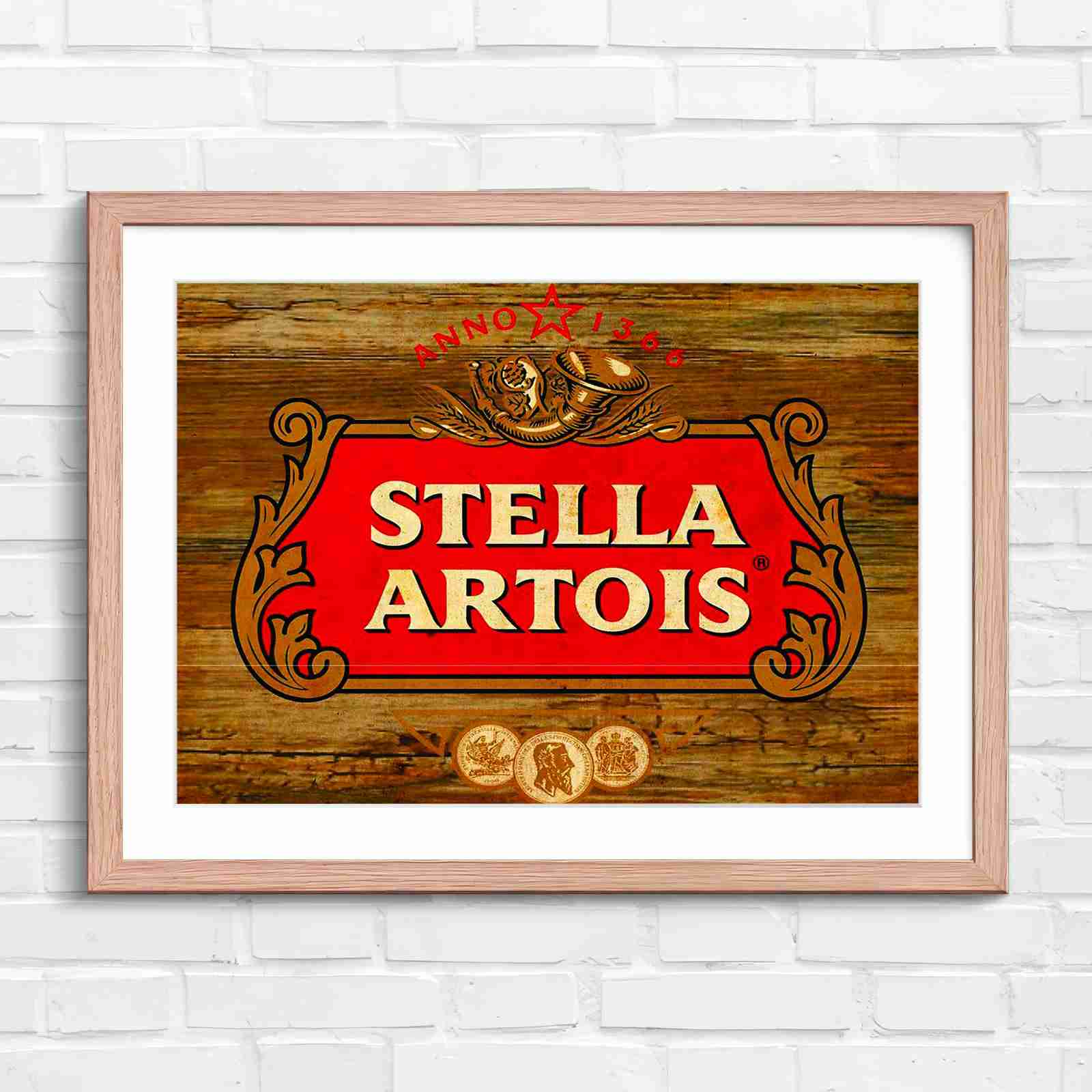 Stella Artois Vintage Brewery Logo Sign - Original in Oak Frame