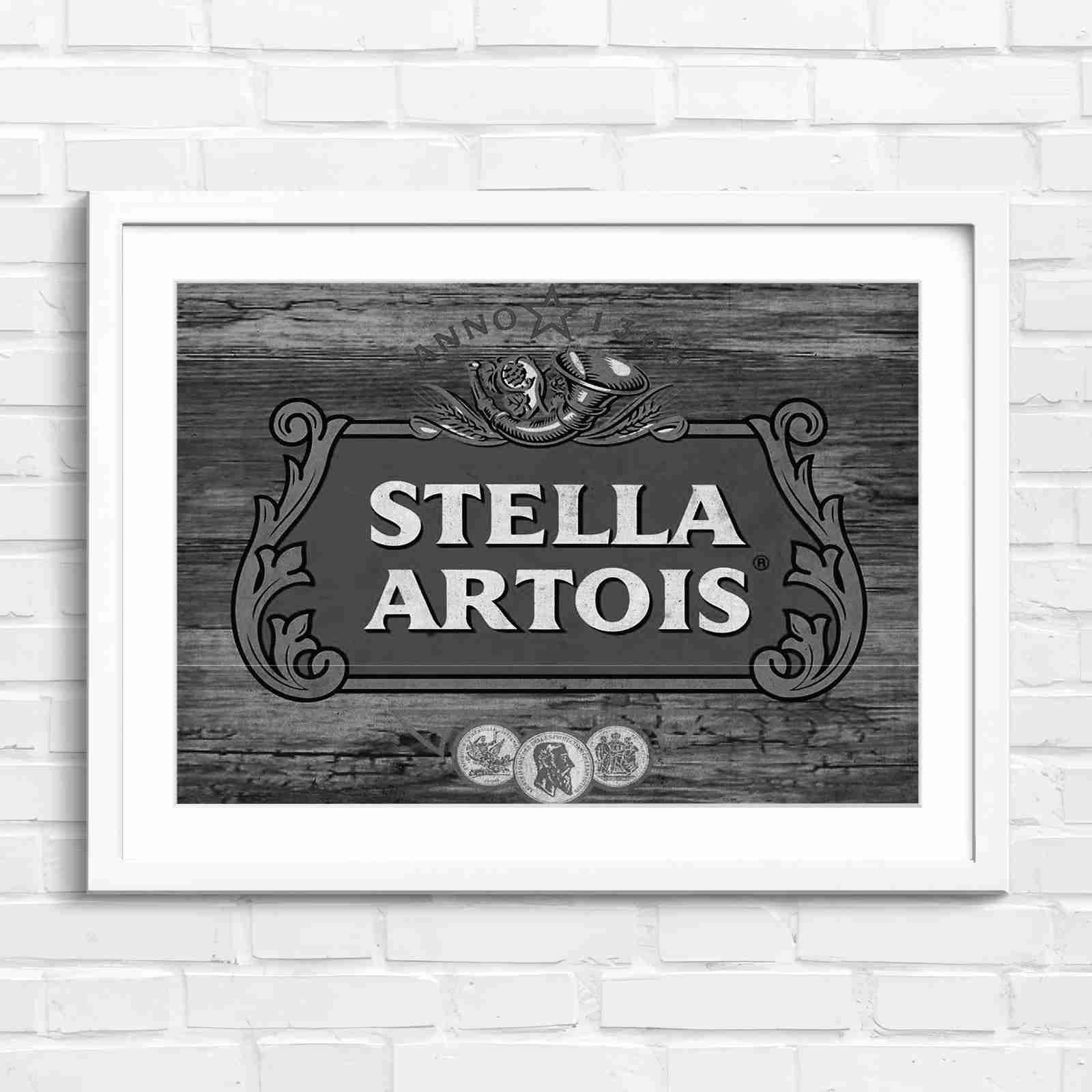 Stella Artois Vintage Brewery Logo Sign - Black & White in White Frame