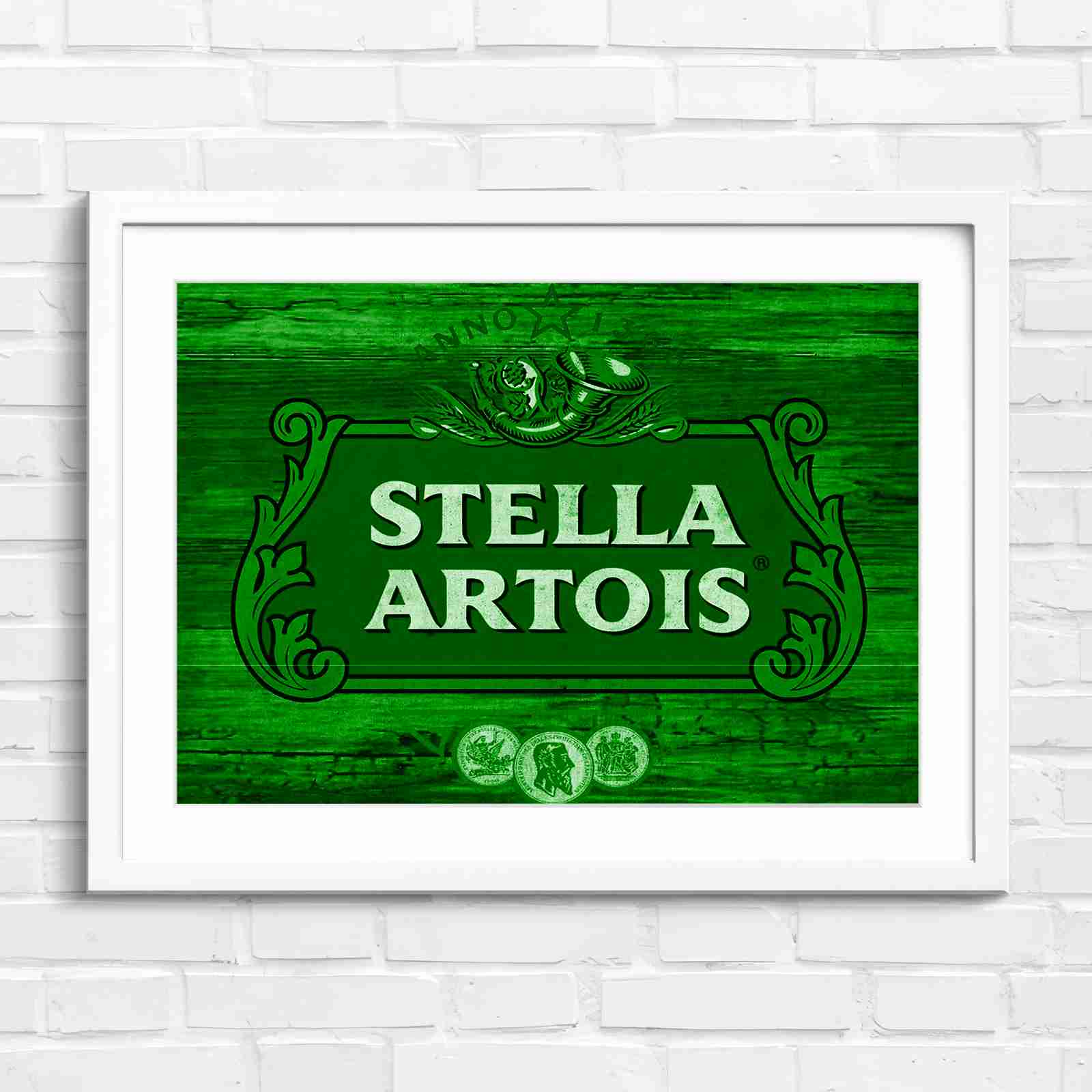 Stella Artois Vintage Brewery Logo Sign - Green in White Frame
